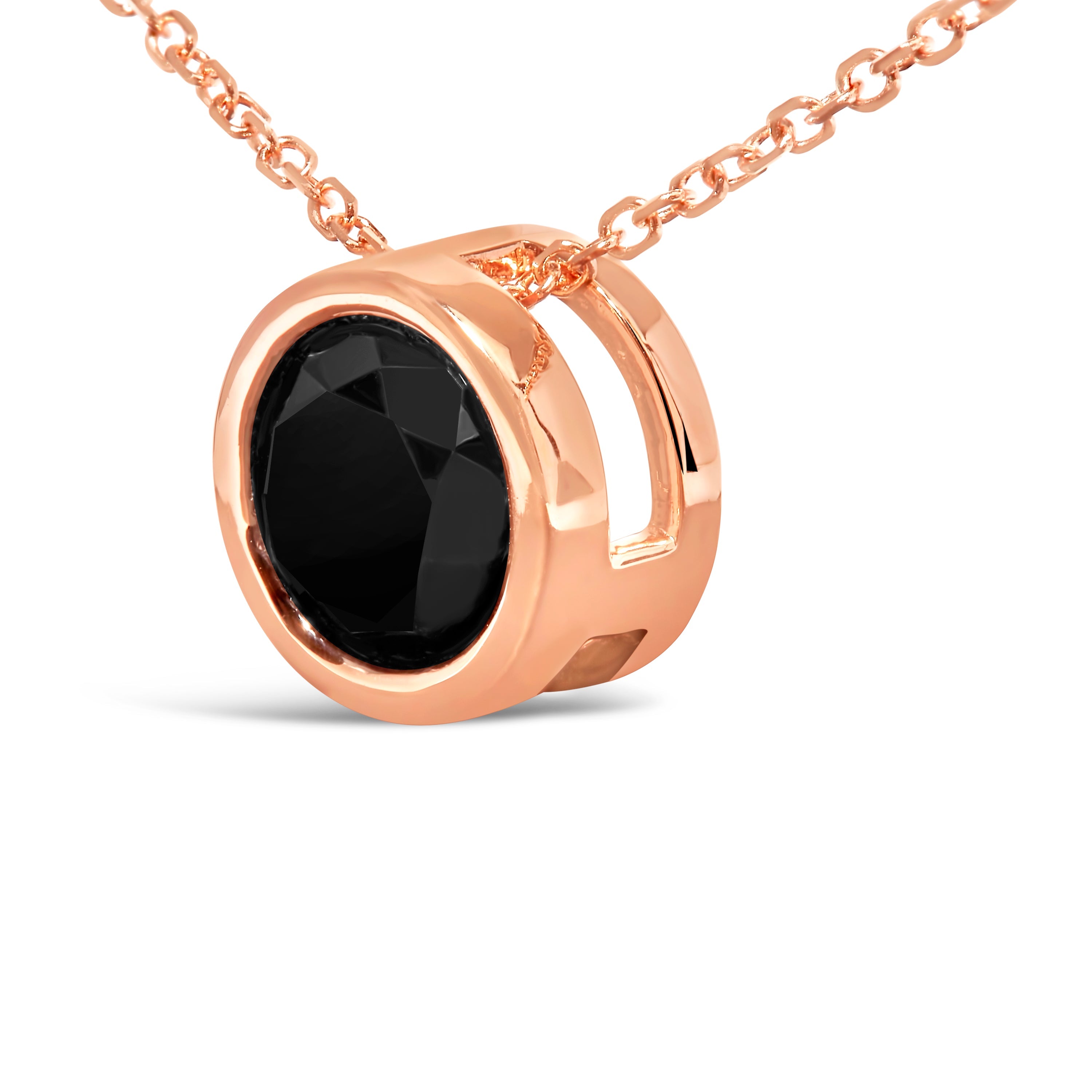14K Rose Gold 3 1/2 Cttw Bezel-Set Black Round Diamond Solitaire Pendant Necklace Black Color, I2-I3 Clarity - 18" on sale at MyriadMart