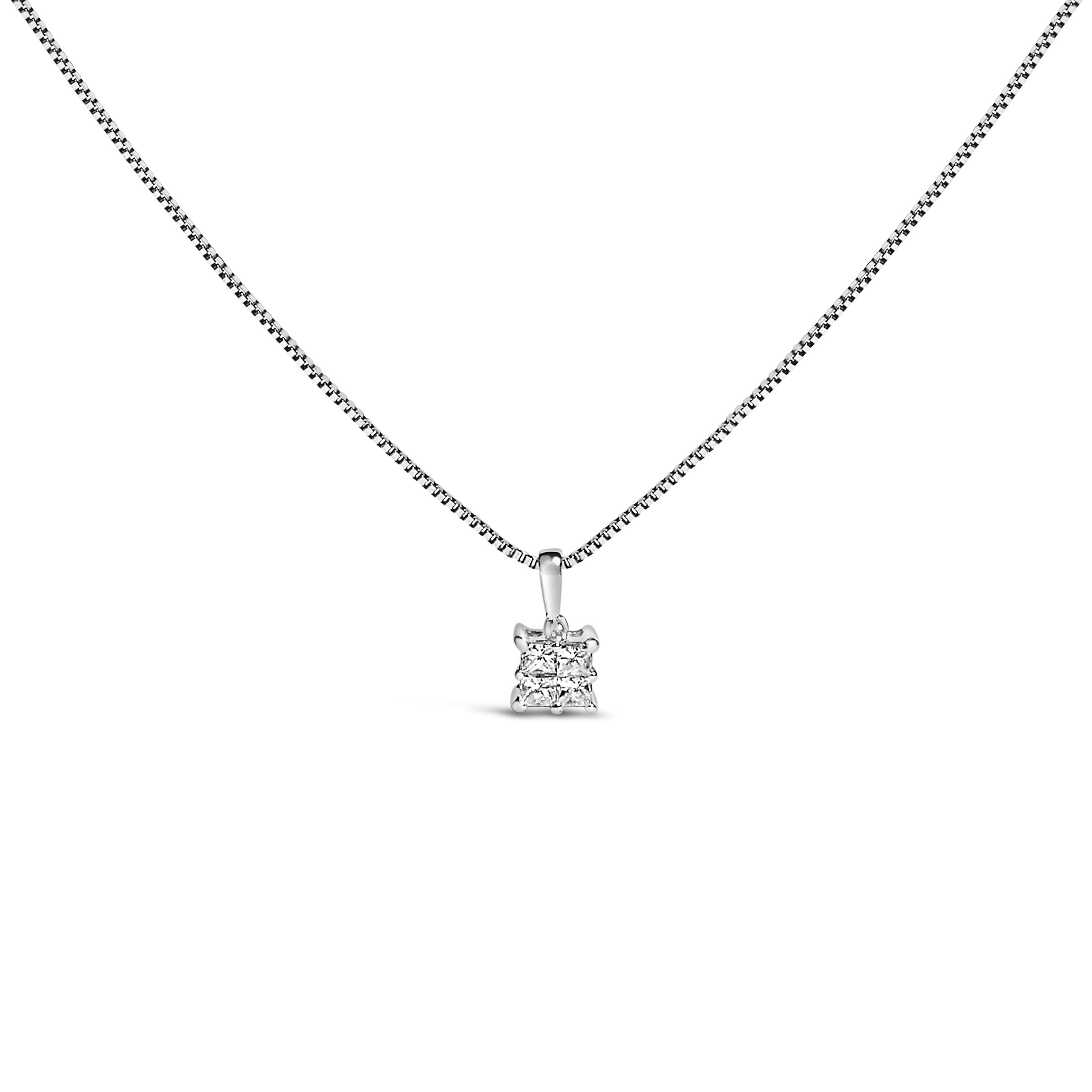 Sterling Silver 1/4 Cttw Princess Cut Diamond 4 Stone Pendant Necklace on sale at MyriadMart
