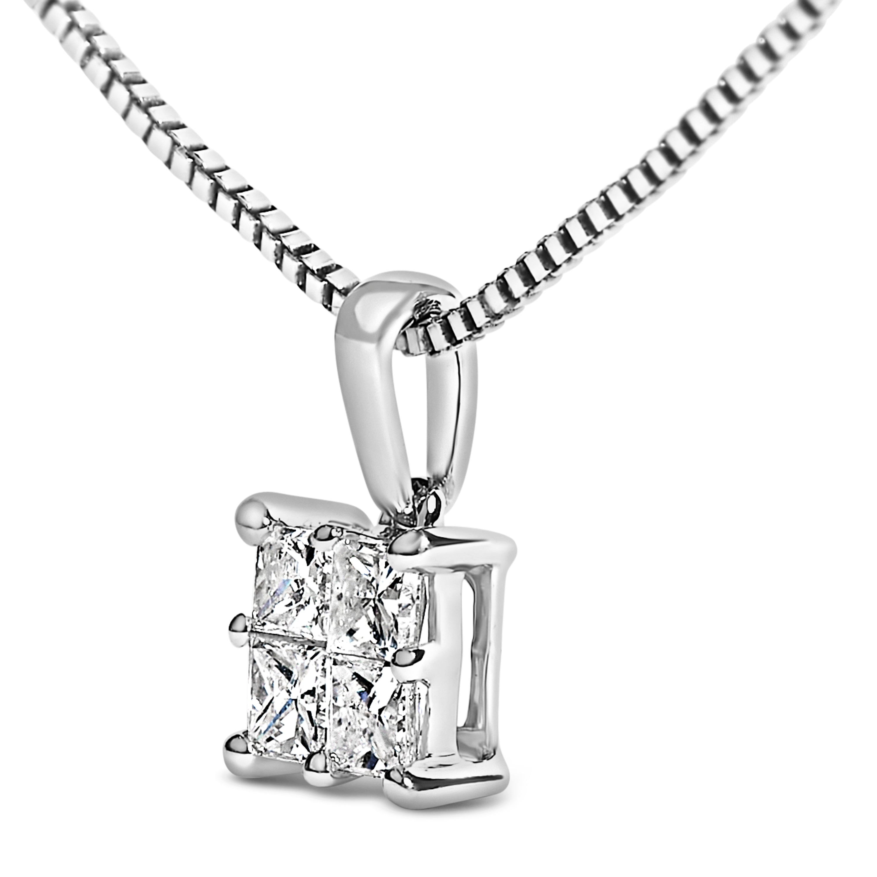 Sterling Silver 1/4 Cttw Princess Cut Diamond 4 Stone Pendant Necklace on sale at MyriadMart