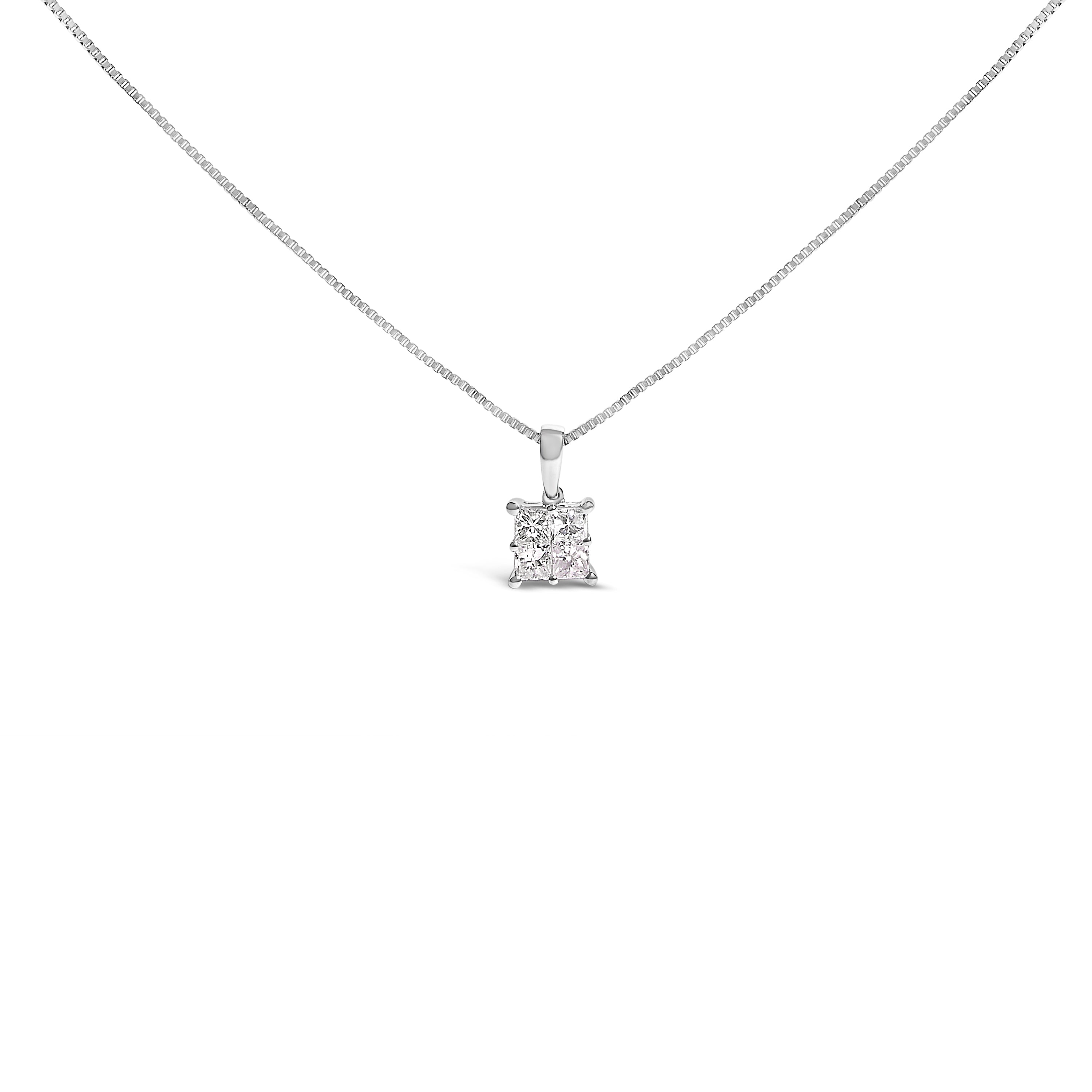 Sterling Silver 1/2 Cttw Princess-Cut Diamond 4 Stone Pendant Necklace on sale at MyriadMart