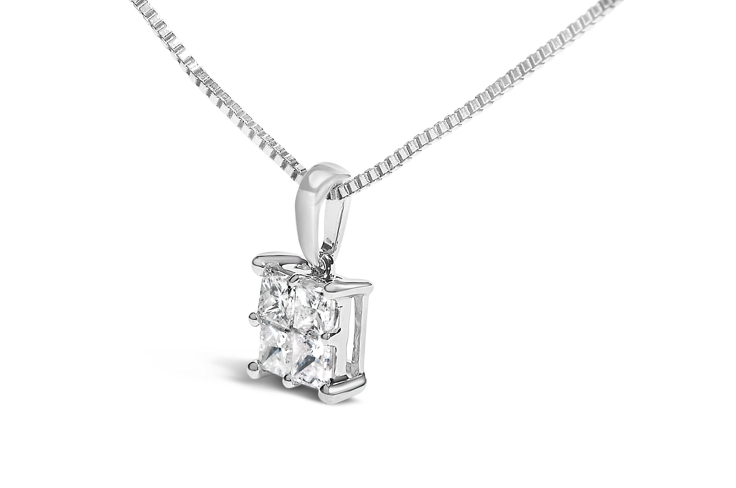 Sterling Silver 1/2 Cttw Princess-Cut Diamond 4 Stone Pendant Necklace on sale at MyriadMart