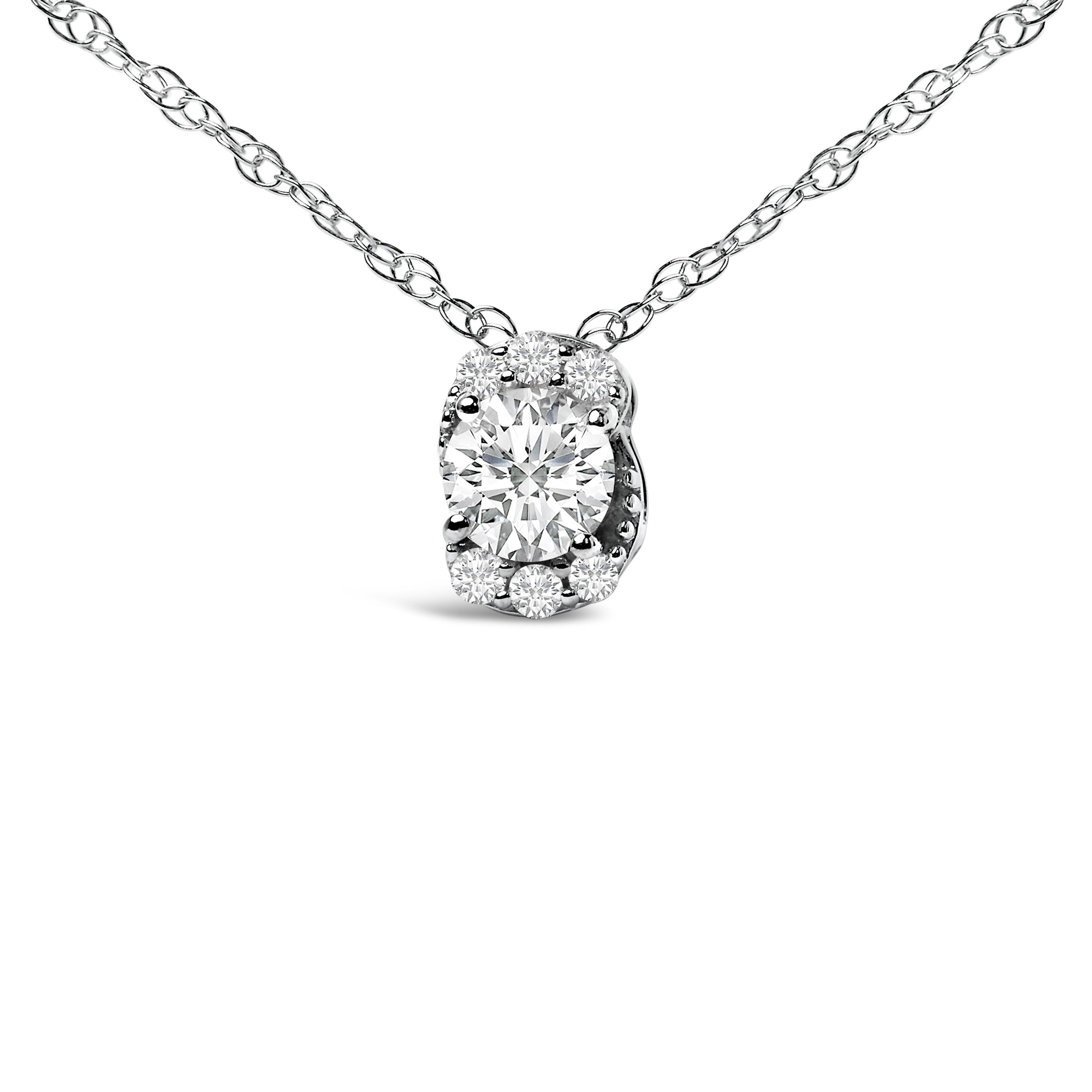 Sterling Silver 1/2 Cttw Lab Grown Diamond Oval Halo Pendant Necklace on sale at MyriadMart