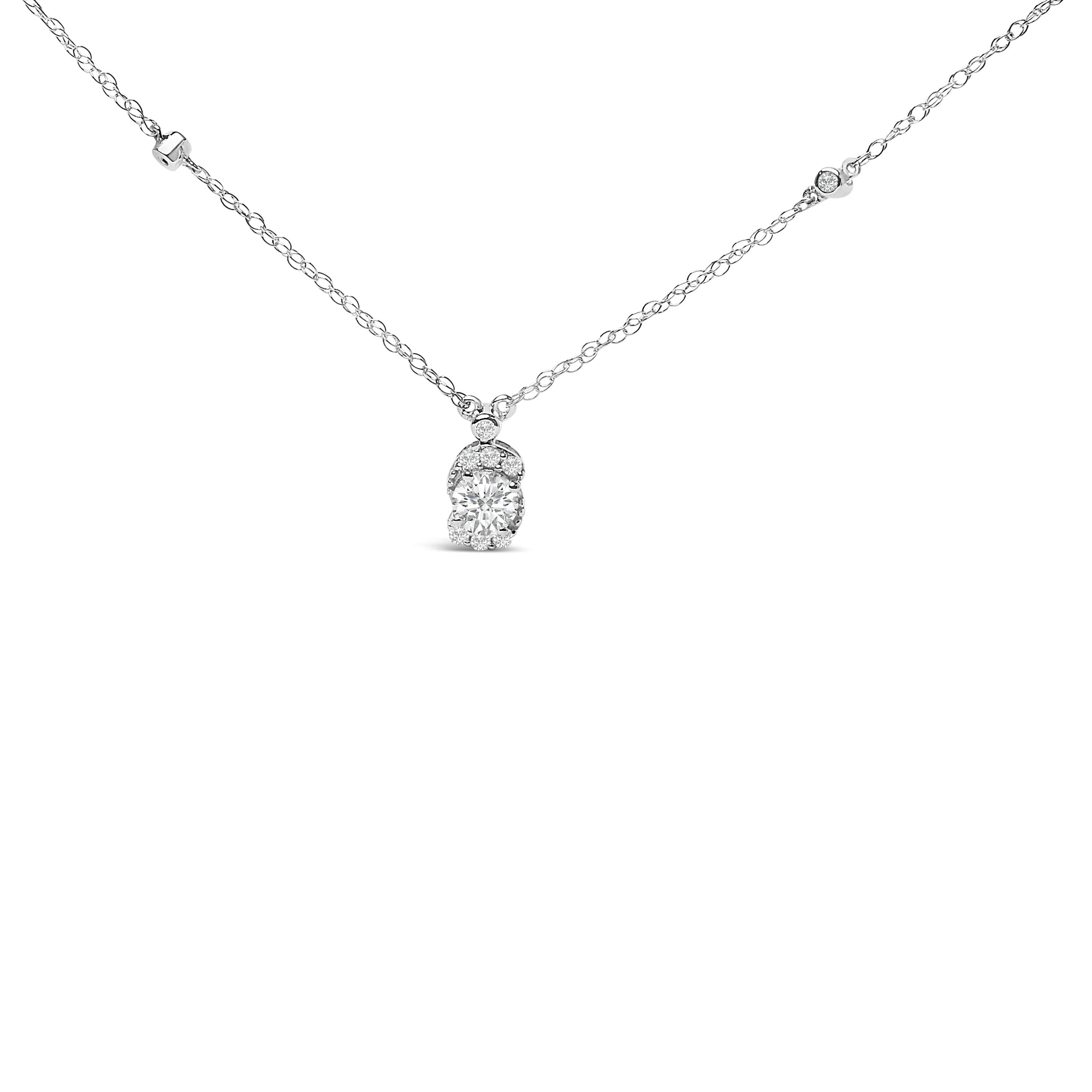 Sterling Silver 5/8 Cttw Lab Grown Diamond Oval Halo Pendant Necklace on sale at MyriadMart