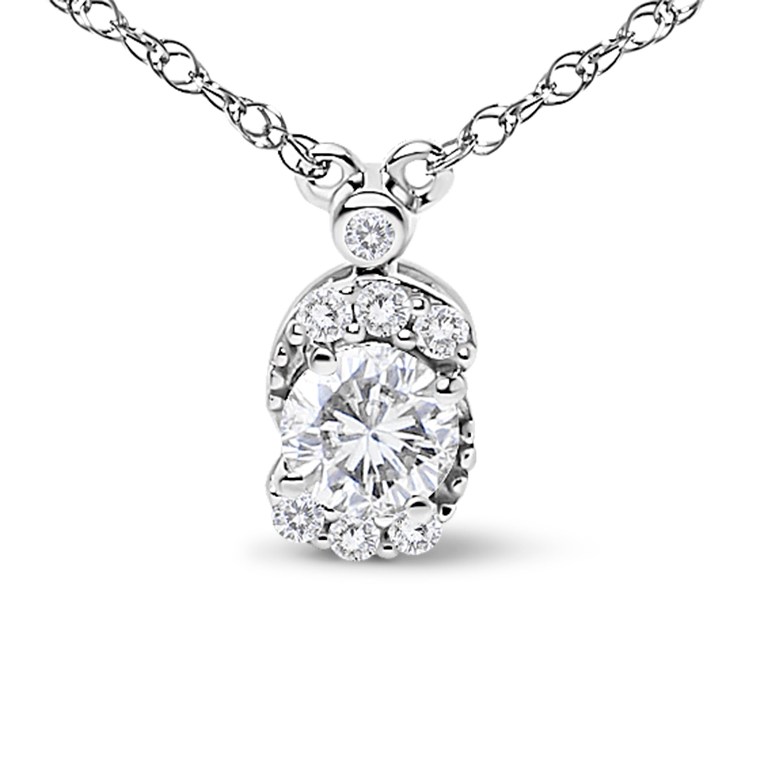 Sterling Silver 5/8 Cttw Lab Grown Diamond Oval Halo Pendant Necklace on sale at MyriadMart