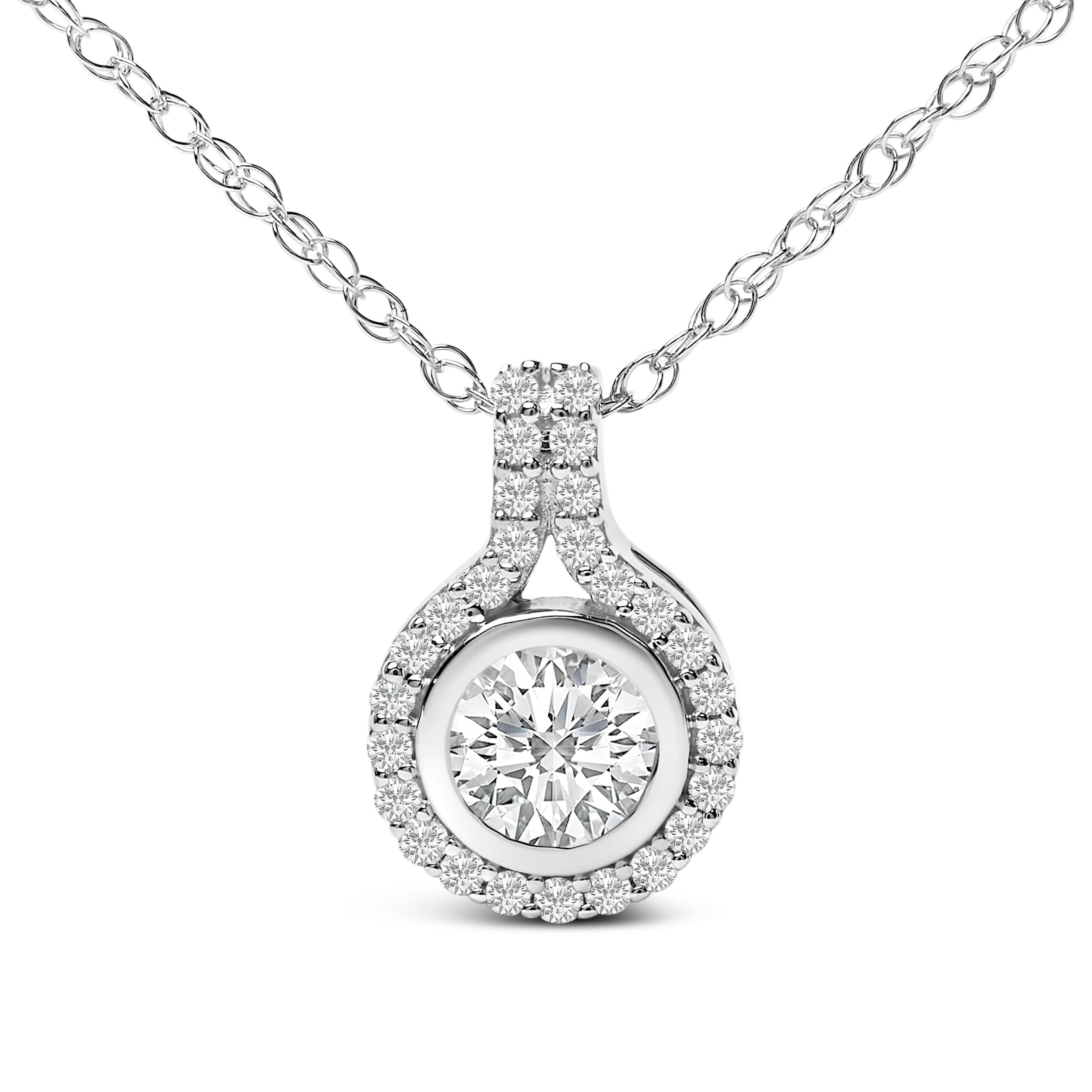 Sterling Silver 3/4 Cttw Lab Grown Diamond Halo Pendant Necklace on sale at MyriadMart