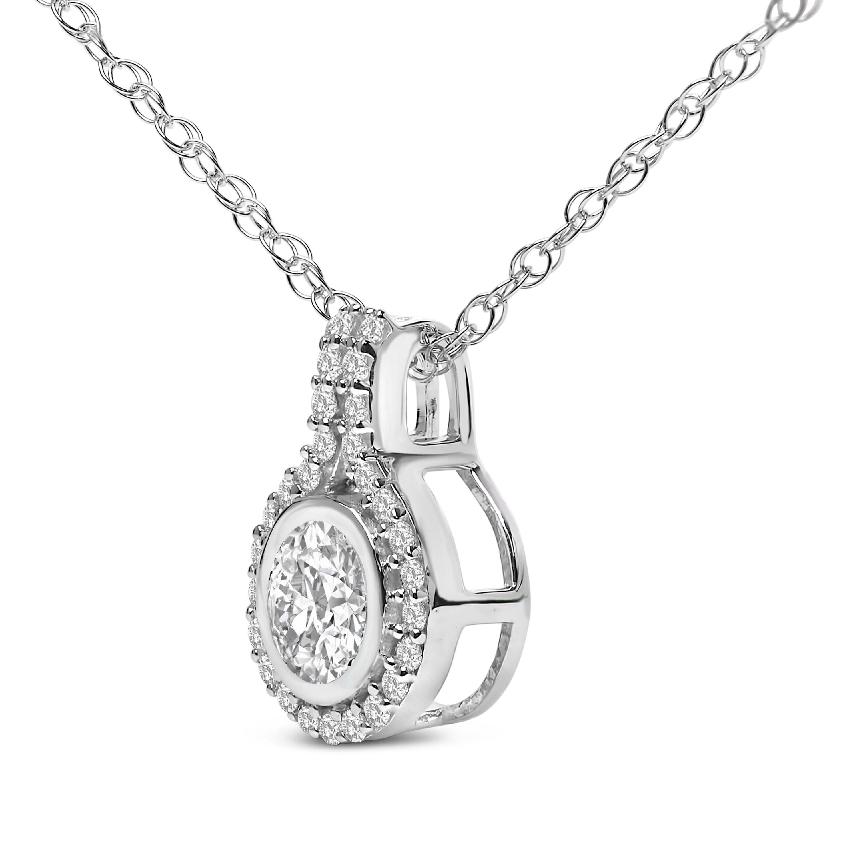 Sterling Silver 3/4 Cttw Lab Grown Diamond Halo Pendant Necklace on sale at MyriadMart