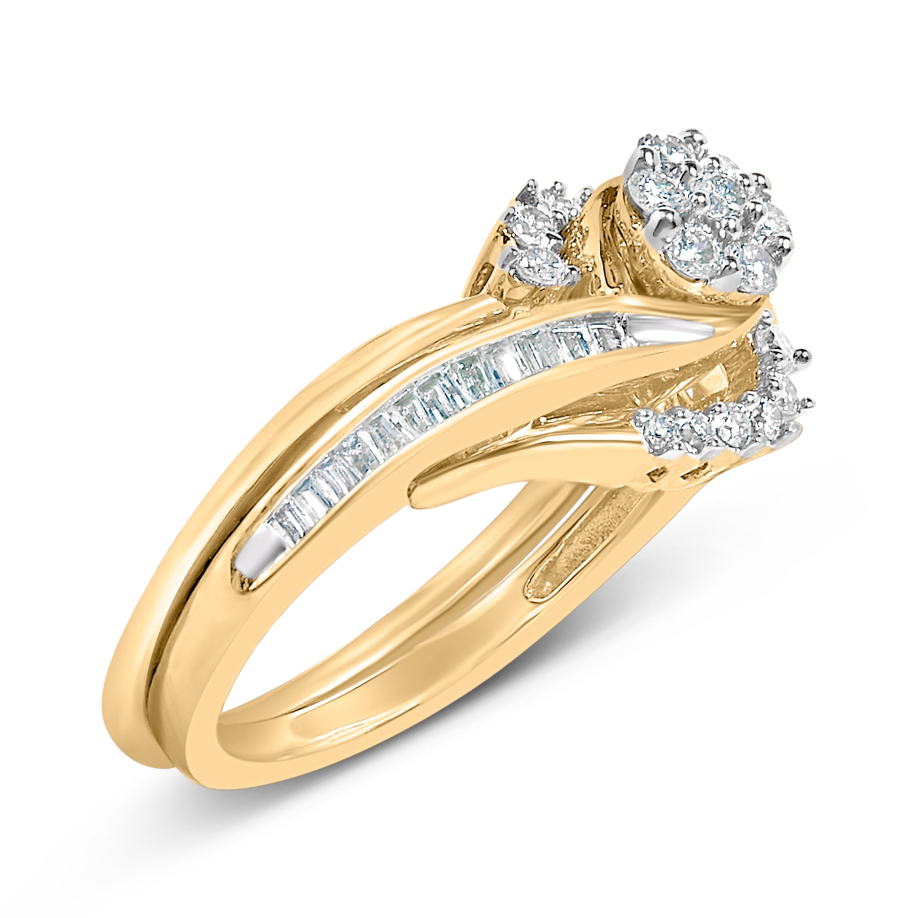 14K Yellow Gold Plated Sterling Silver 1/2 Cttw Diamond Cluster Spiral Bridal Set on sale at MyriadMart