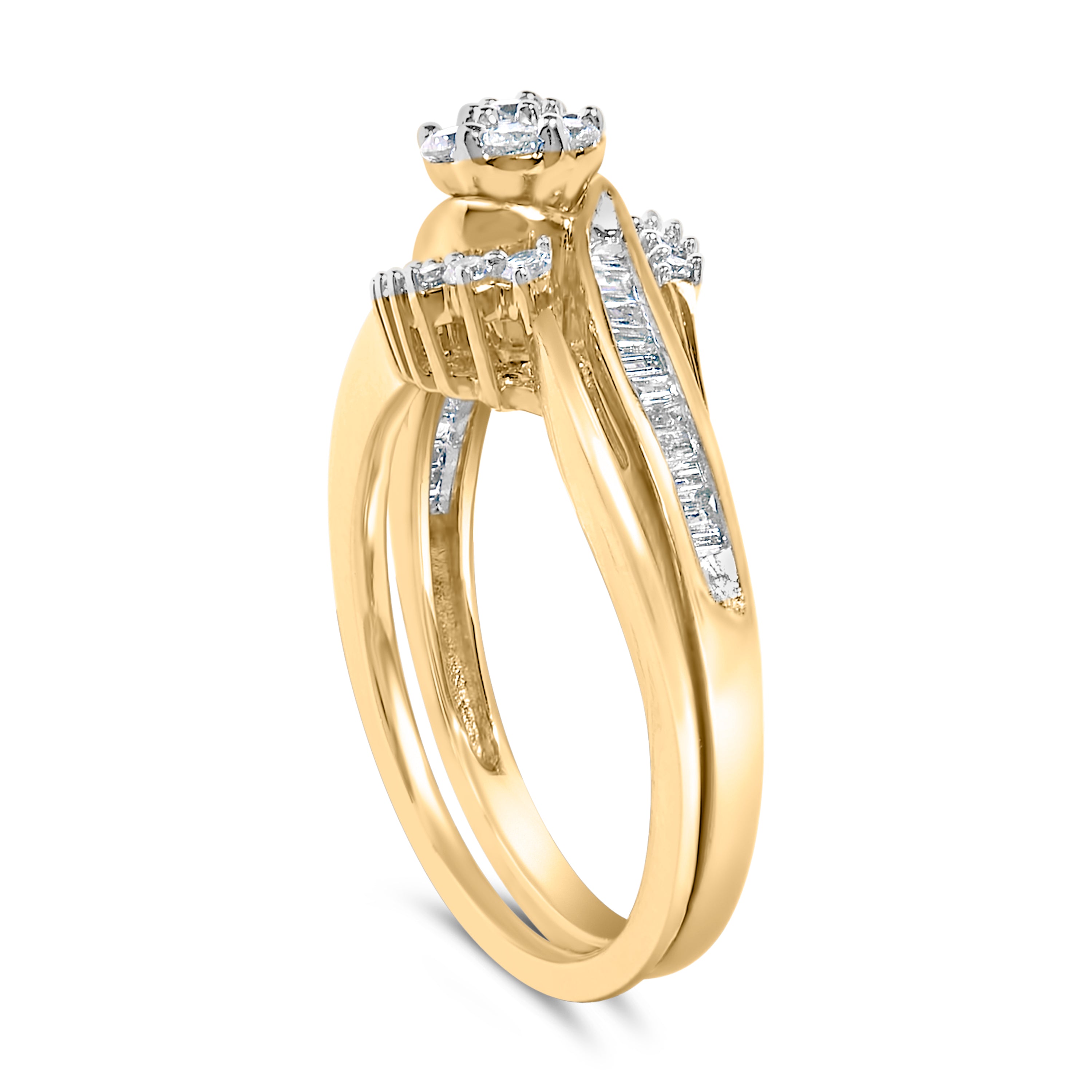 14K Yellow Gold Plated Sterling Silver 1/2 Cttw Diamond Cluster Spiral Bridal Set on sale at MyriadMart