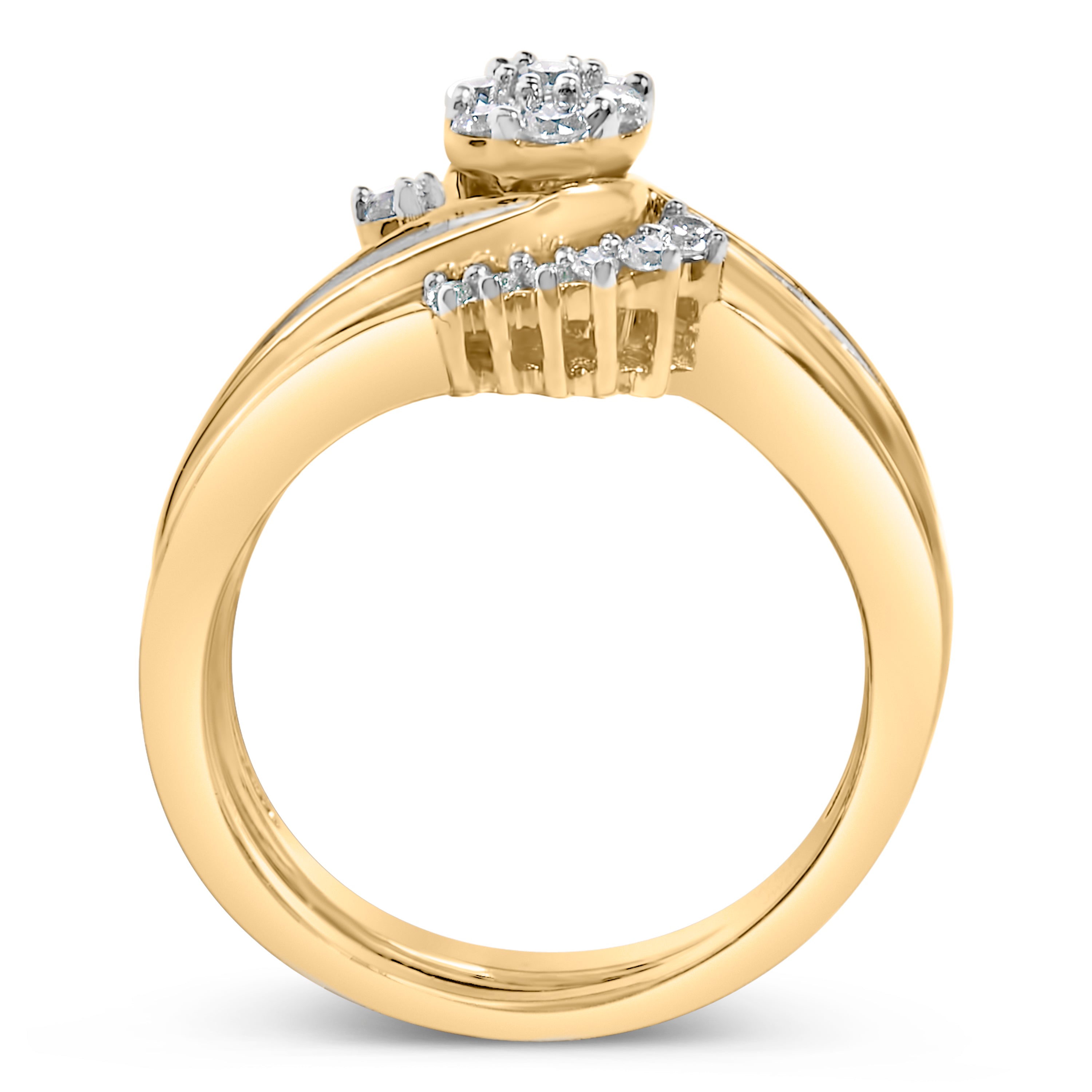 14K Yellow Gold Plated Sterling Silver 1/2 Cttw Diamond Cluster Spiral Bridal Set on sale at MyriadMart