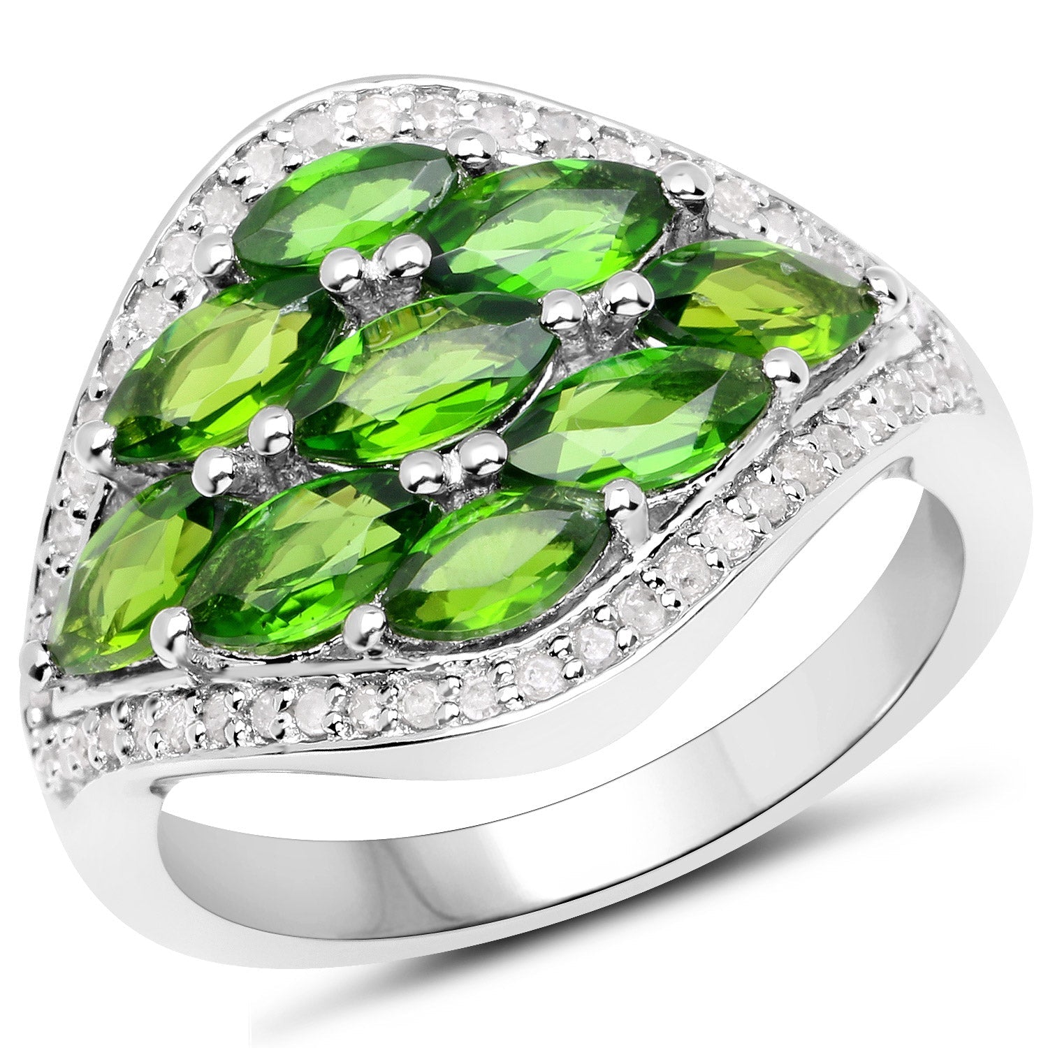 2.37 Carat Genuine Chrome Diopside and White Diamond .925 Sterling Silver Ring on sale at MyriadMart