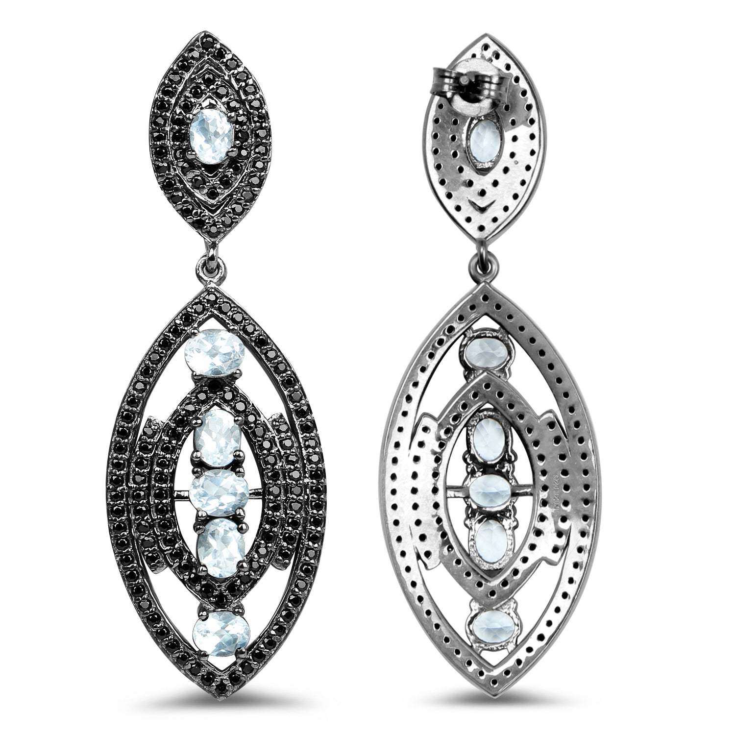 8.80 Carat Genuine Blue Topaz and Black Spinel .925 Sterling Silver Earrings on sale at MyriadMart