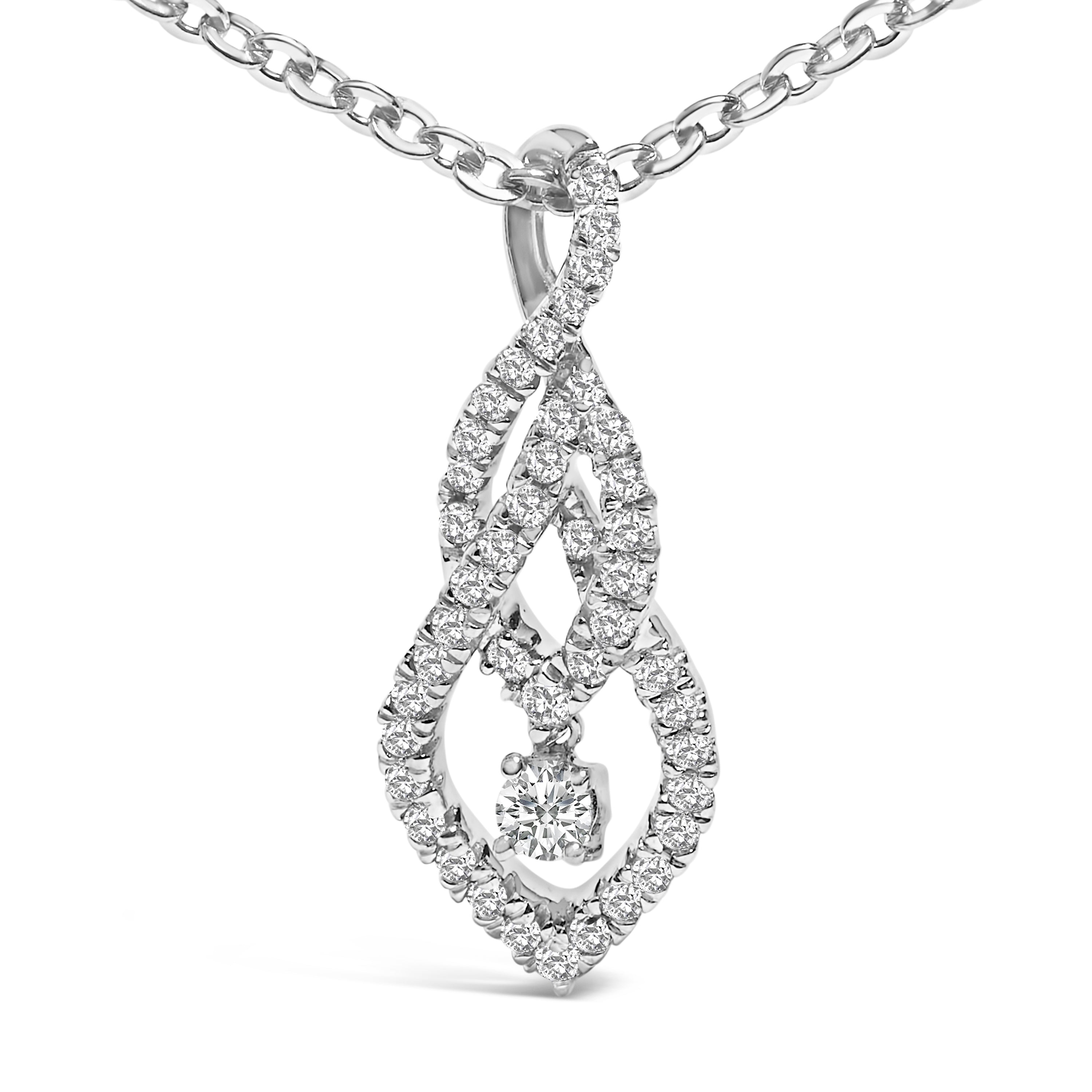 Sterling Silver 1/3 Cttw Diamond Swirl Teardrop Pendant Necklace on sale at MyriadMart