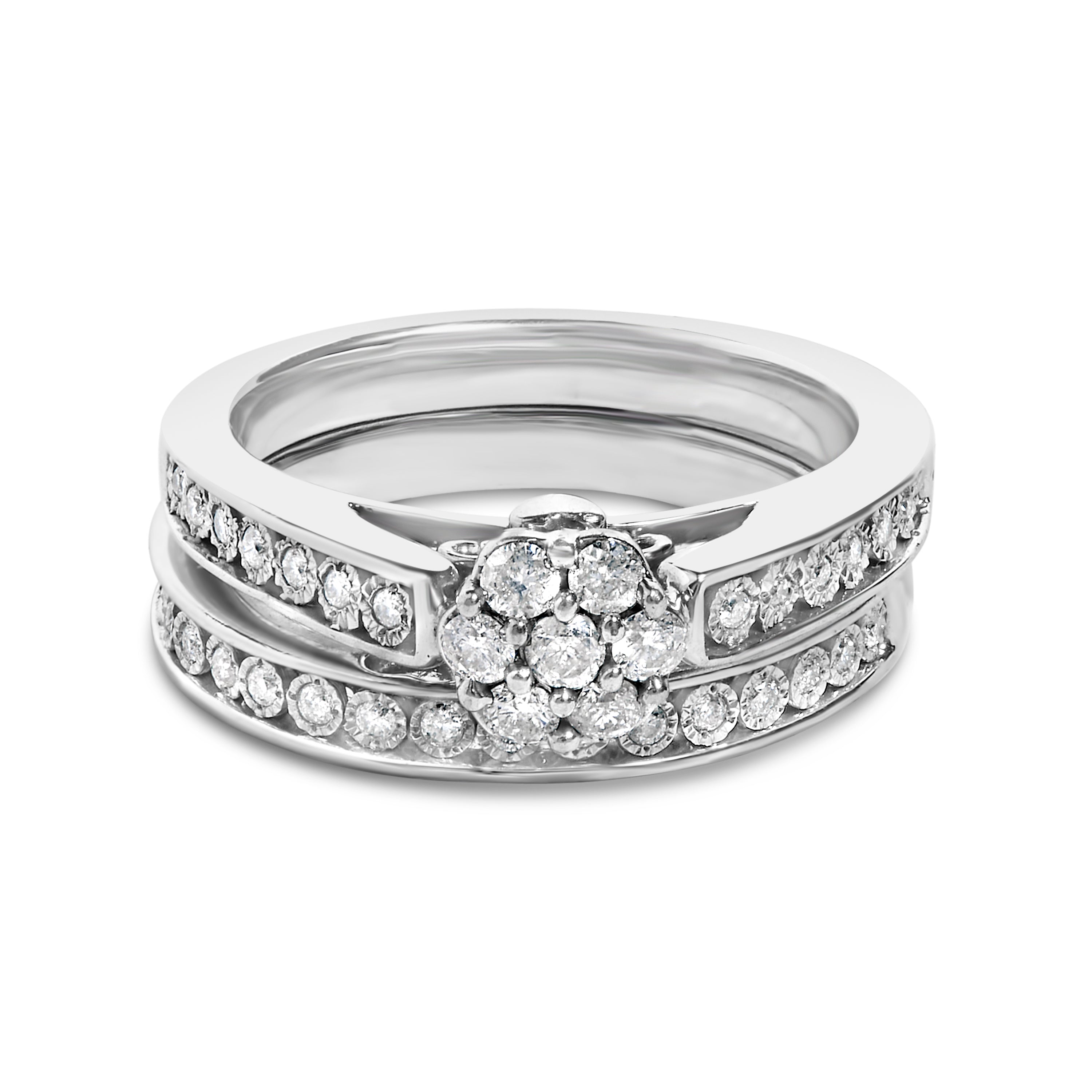 Sterling Silver 1/2 Cttw Diamond Cluster Flower Bridal Set on sale at MyriadMart