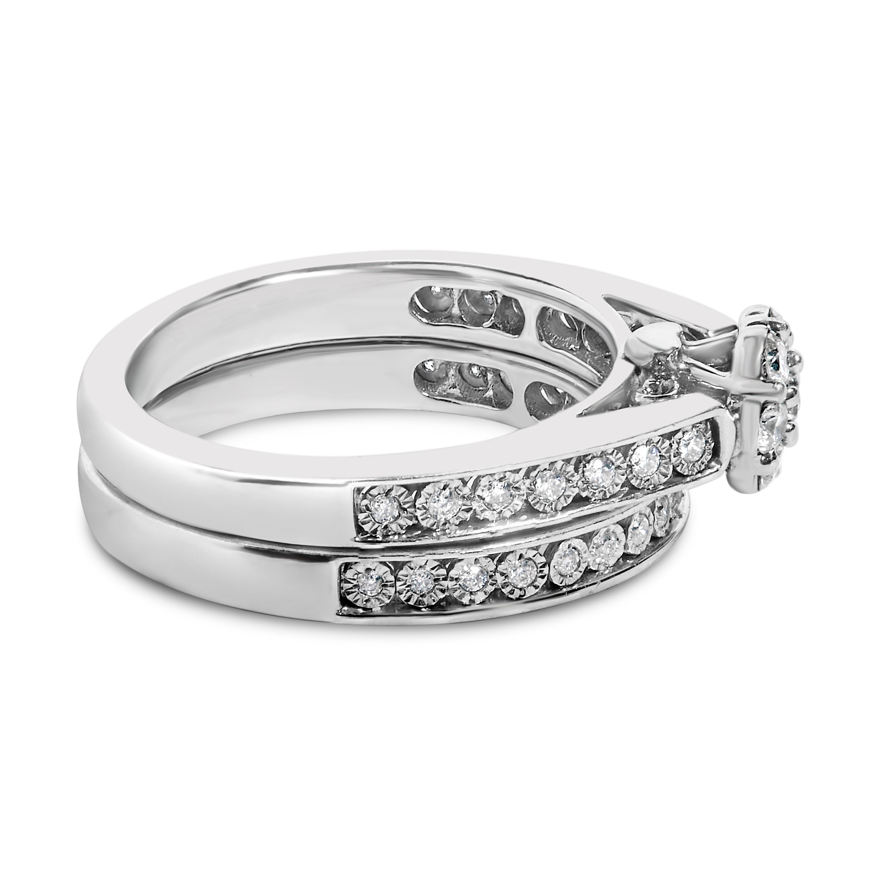 Sterling Silver 1/2 Cttw Diamond Cluster Flower Bridal Set on sale at MyriadMart