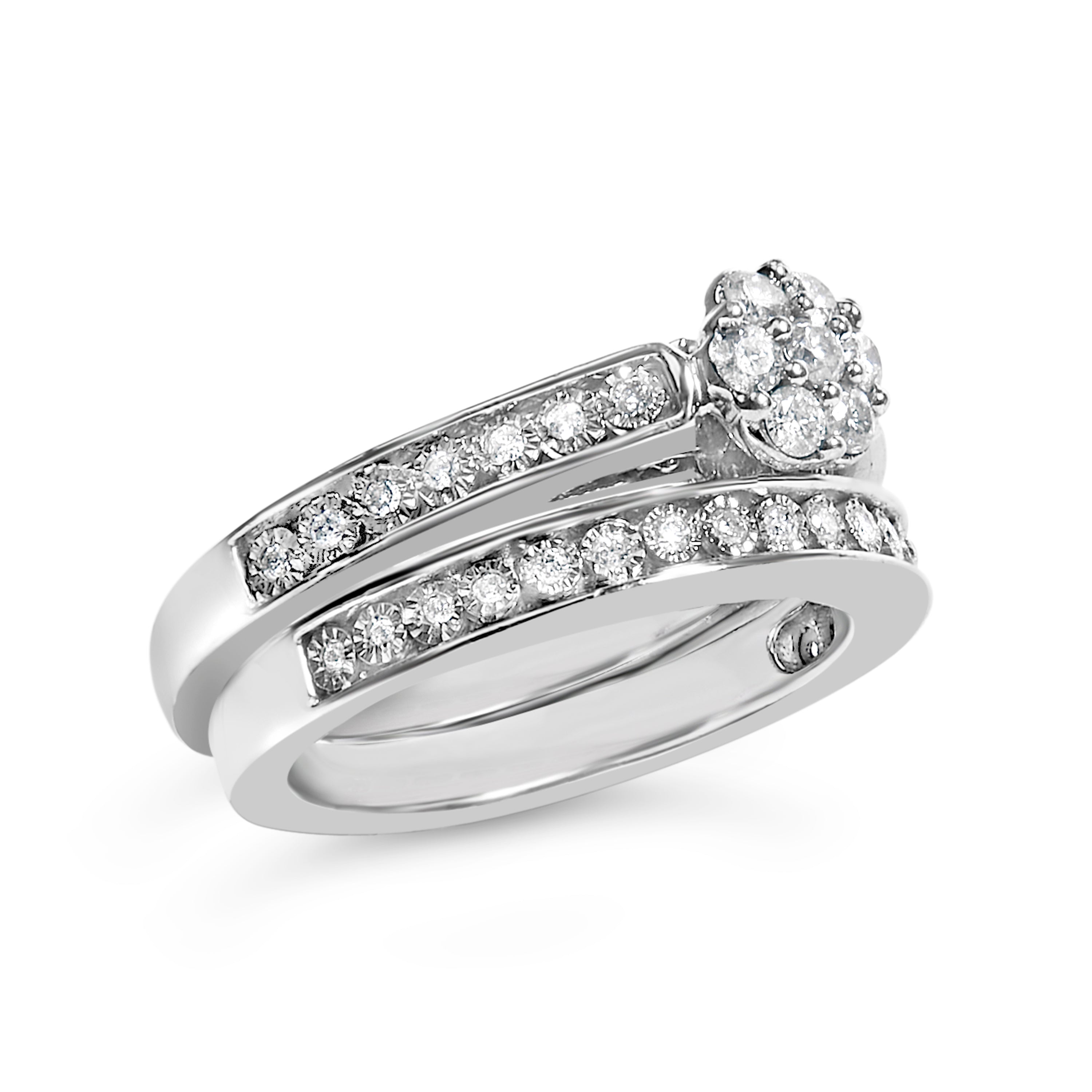 Sterling Silver 1/2 Cttw Diamond Cluster Flower Bridal Set on sale at MyriadMart
