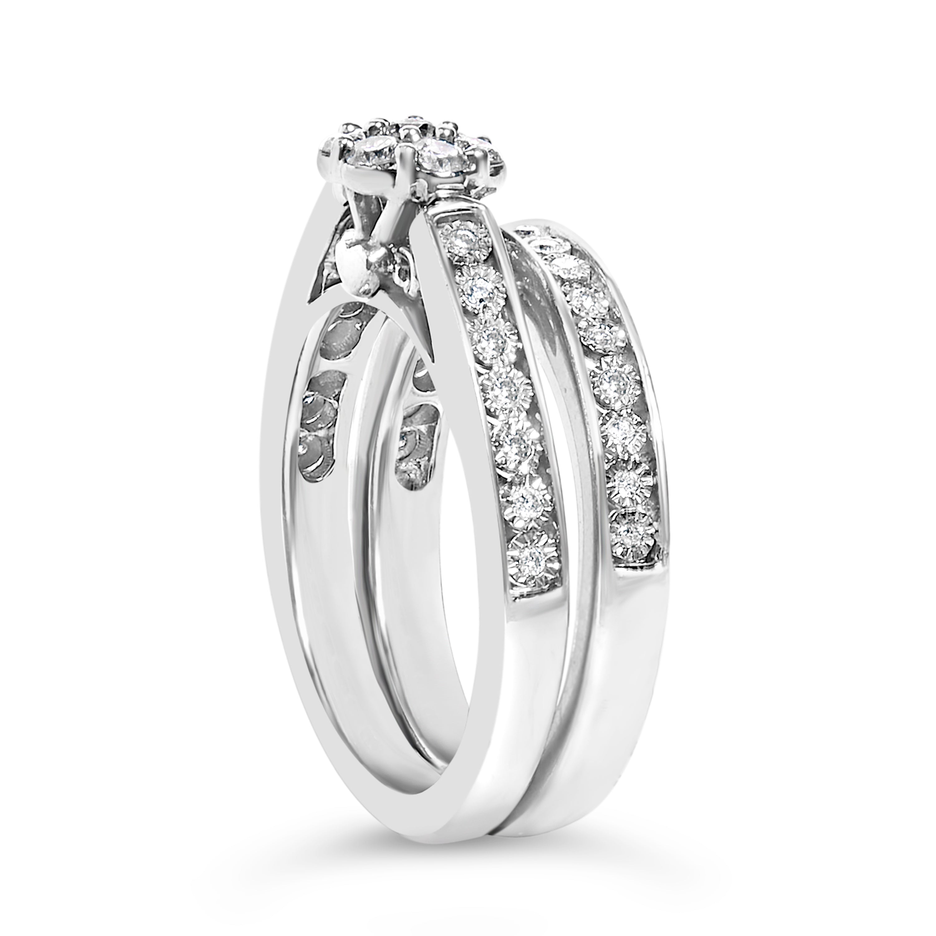 Sterling Silver 1/2 Cttw Diamond Cluster Flower Bridal Set on sale at MyriadMart