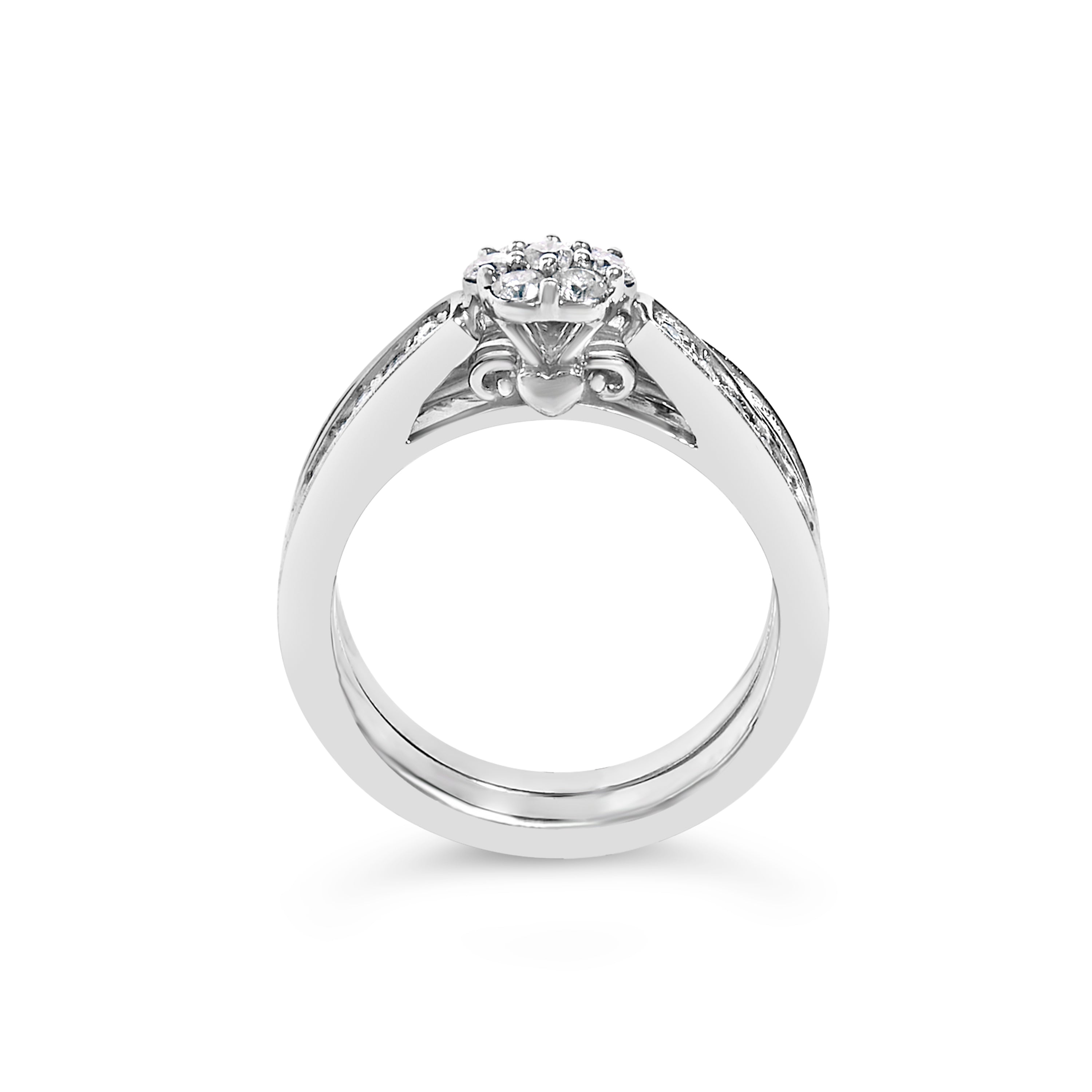 Sterling Silver 1/2 Cttw Diamond Cluster Flower Bridal Set on sale at MyriadMart