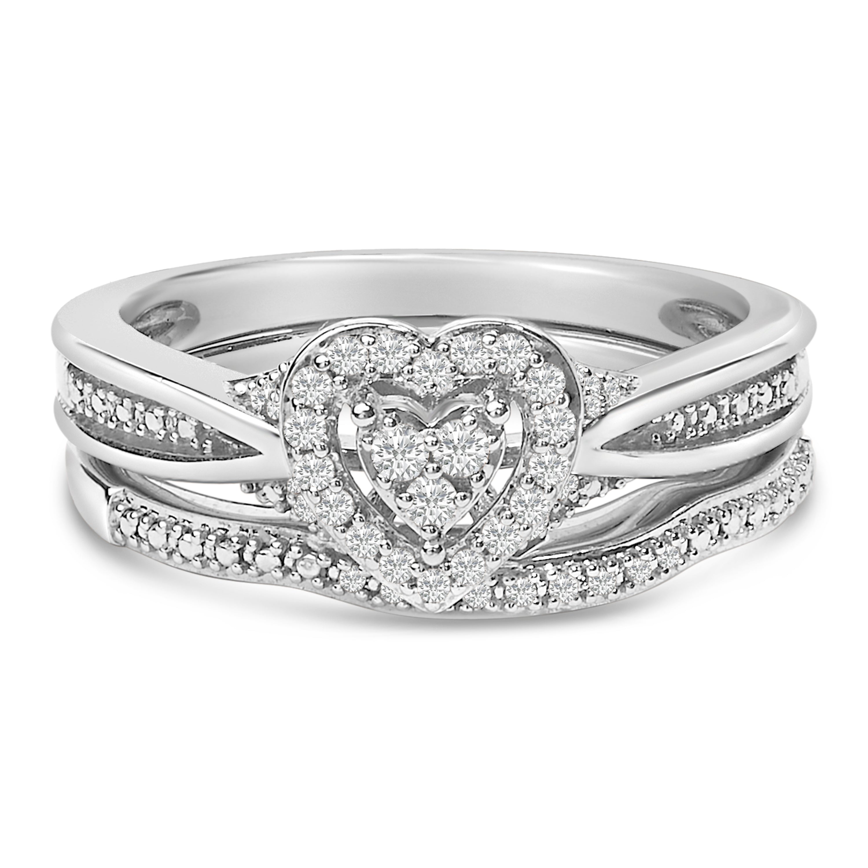 Sterling Silver 1/5 Cttw Diamond Heart Motif Bridal Set on sale at MyriadMart