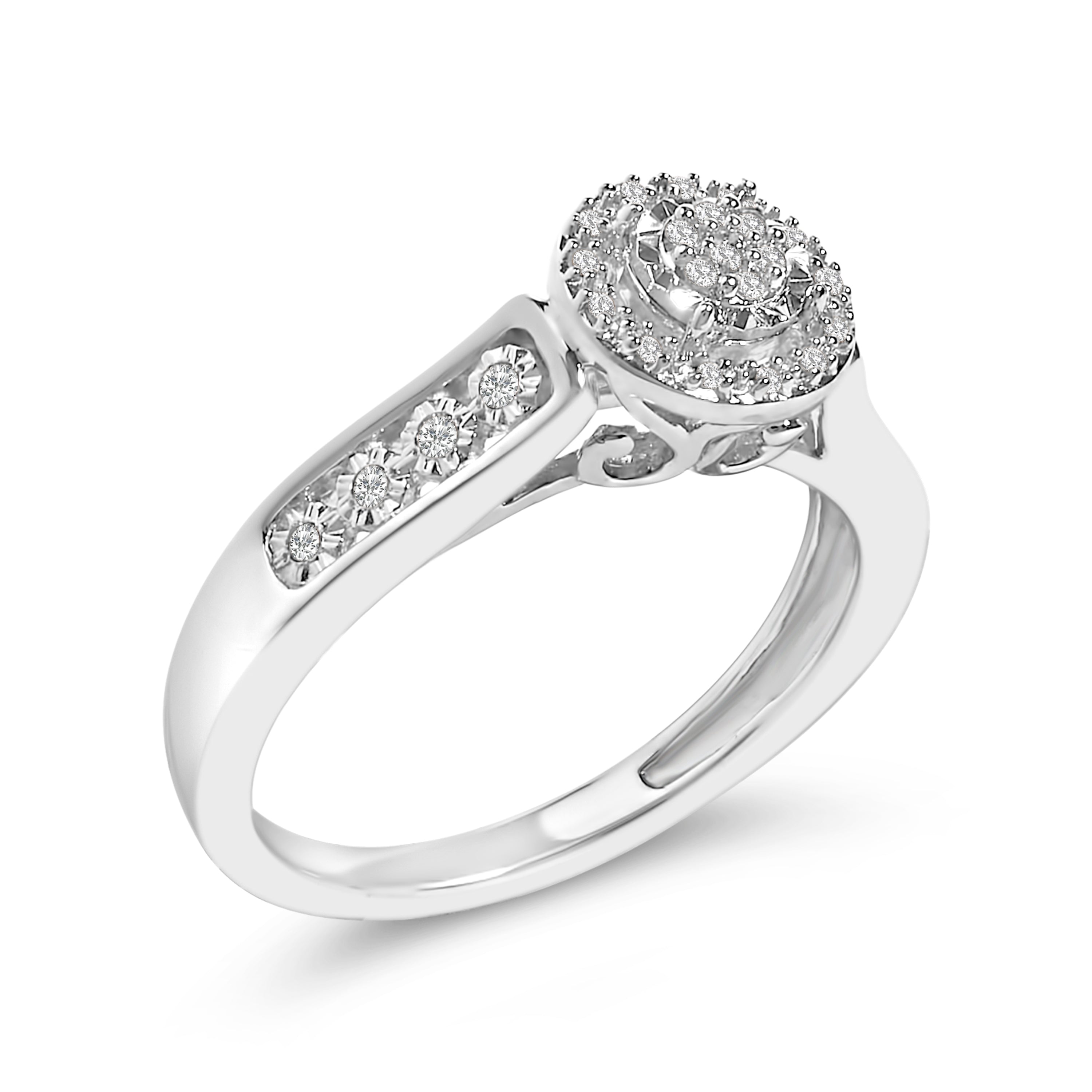 Sterling Silver Diamond Accent Round Cluster Halo Ring on sale at MyriadMart