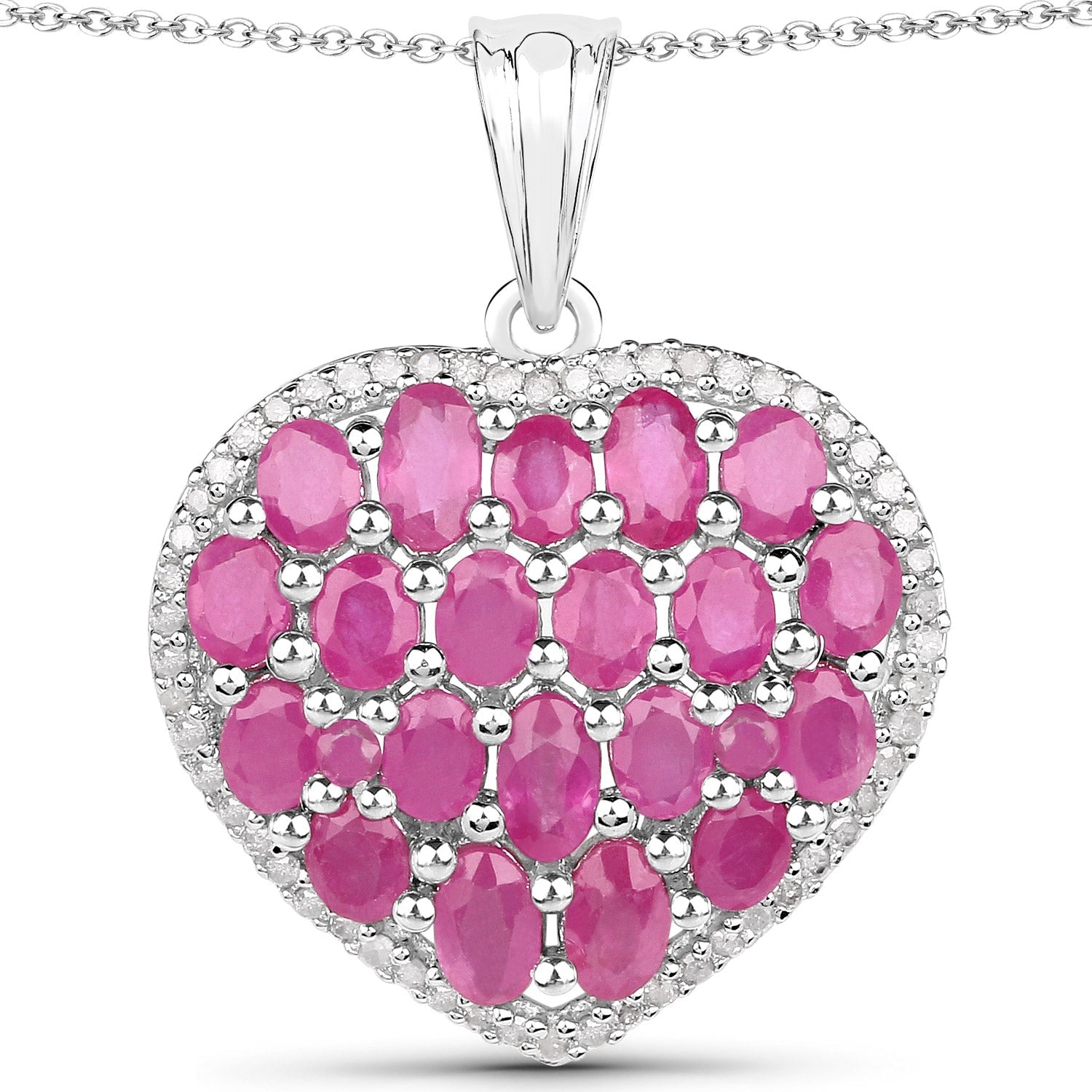 5.00 Carat Genuine Ruby and White Diamond .925 Sterling Silver Pendant on sale at MyriadMart