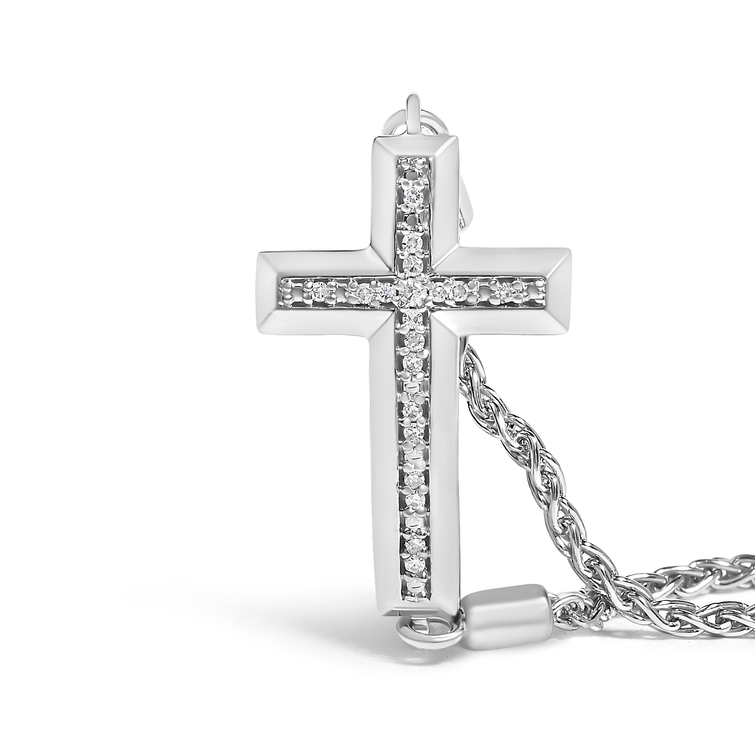 .925 Sterling Silver Diamond Accent Cross Bolo Bracelet I-J Color, I1-I2 Clarity - 7" on sale at MyriadMart