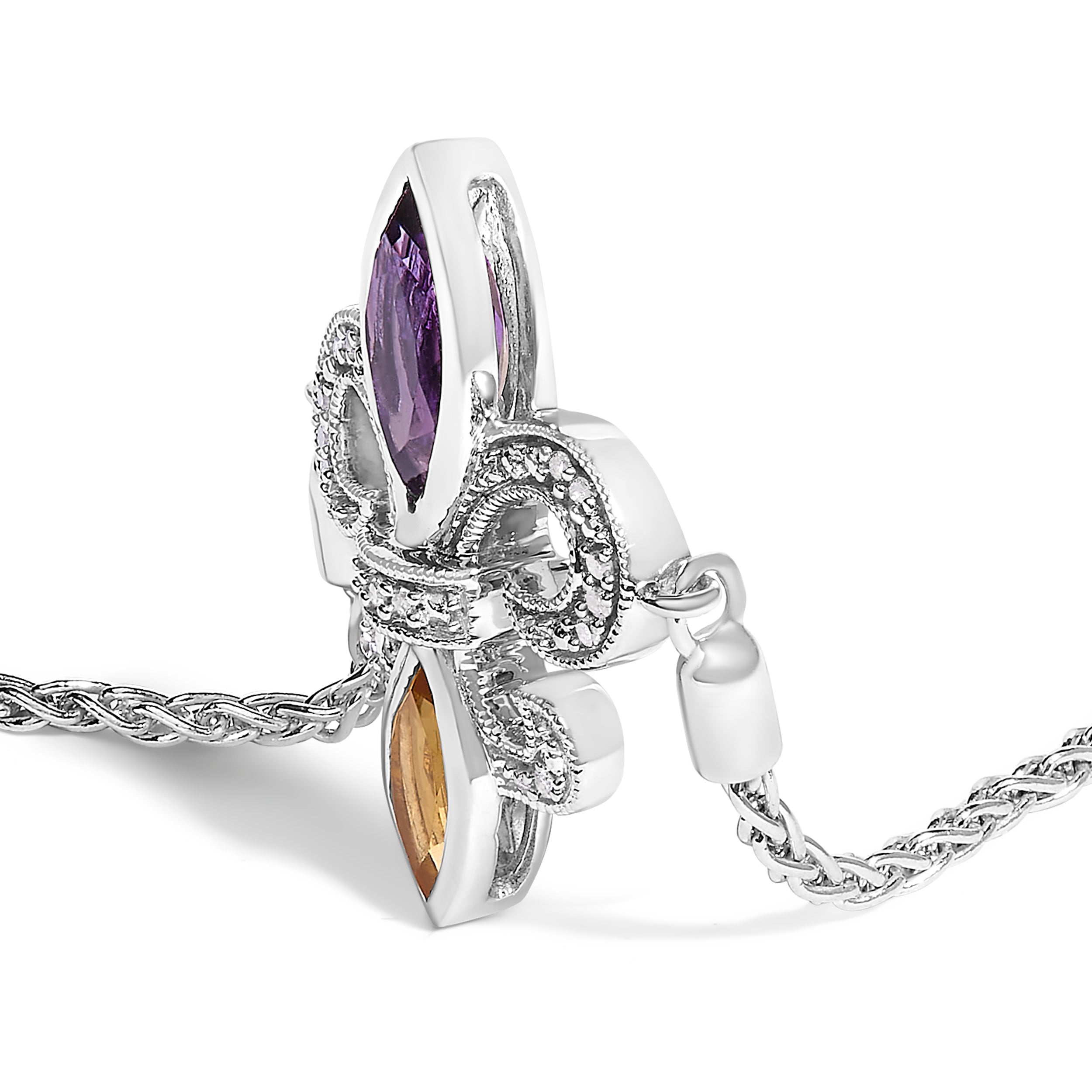 .925 Sterling Silver Marquise Purple Amethyst, Orange Citrine, and Diamond Accent Lariat 4â€-10â€ Fleur De Lis Adjustable Bolo Bracelet I-J Color, I1-I2 Clarity on sale at MyriadMart