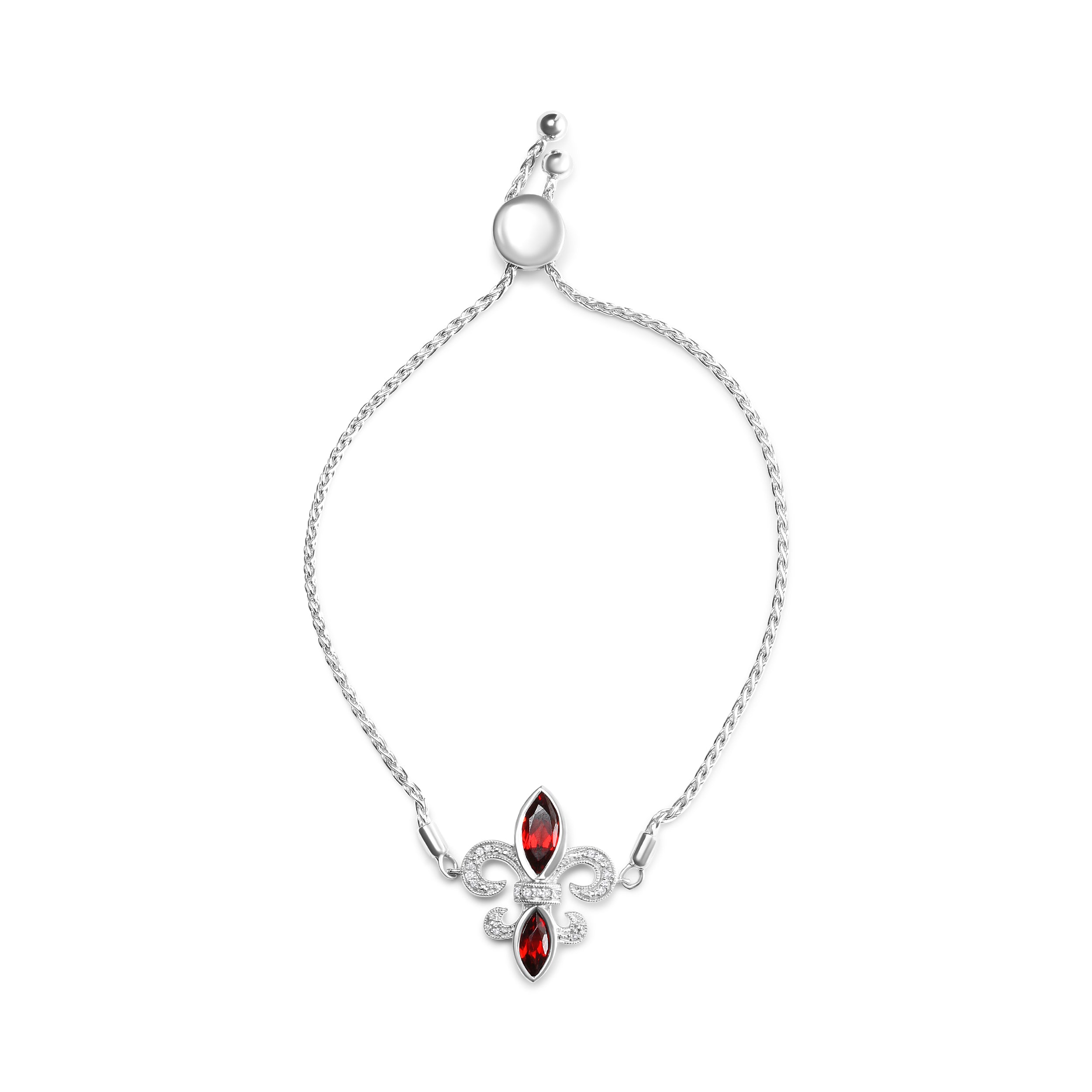 .925 Sterling Silver Marquise Garnet and Diamond Accent Lariat 4â€-10â€ Fleur De Lis Adjustable Bolo Bracelet H-I Color, SI1-SI2 Clarity on sale at MyriadMart