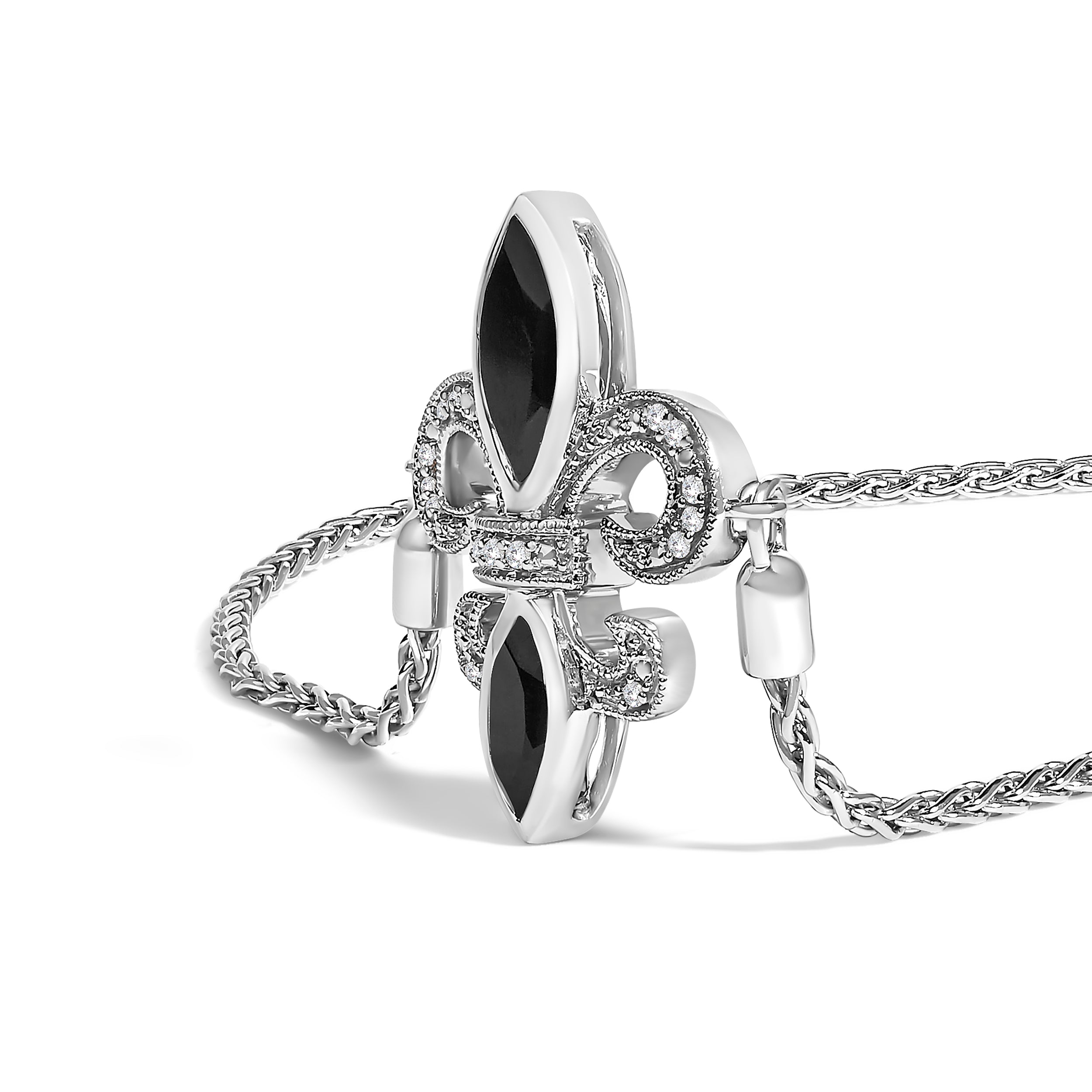 .925 Sterling Silver Marquise Black Onyx and Diamond Accent Lariat 4â€-10â€ Fleur De Lis Adjustable Bolo Bracelet I-J Color, I1-I2 Clarity on sale at MyriadMart