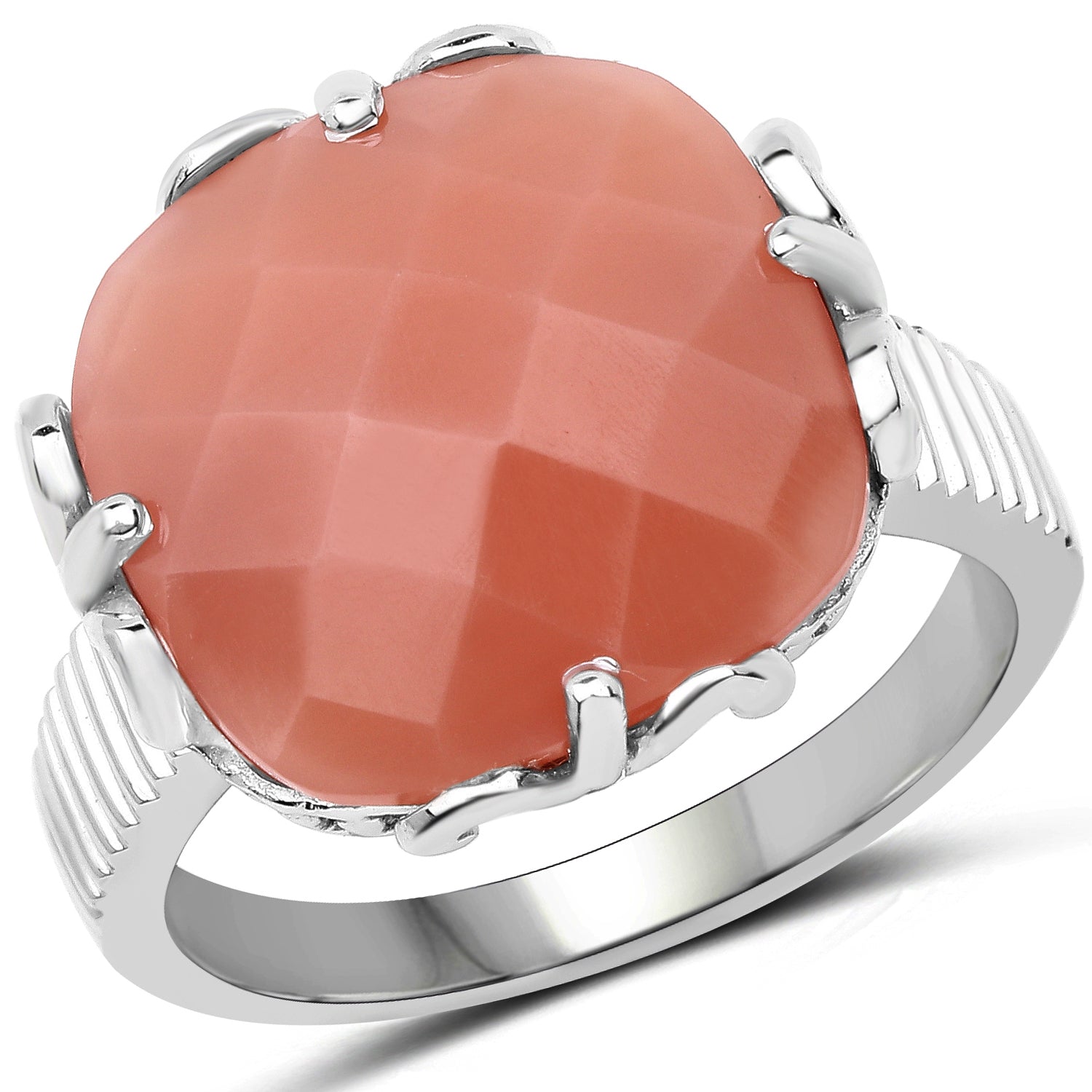 12.75 Carat Genuine Peach Moonstone .925 Sterling Silver Ring on sale at MyriadMart