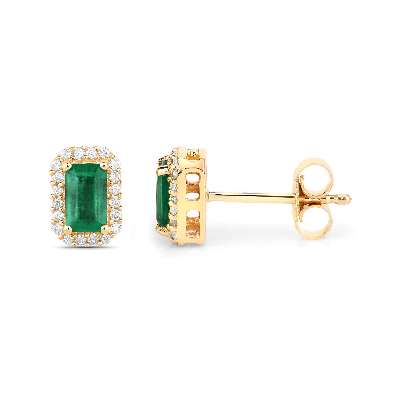 0.91 Carat Genuine Zambian Emerald and White Diamond 14K Yellow Gold Earrings on sale at MyriadMart