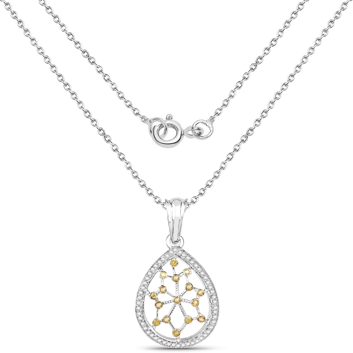 0.45 Carat Genuine White Diamond and Yellow Diamond .925 Sterling Silver Pendant on sale at MyriadMart
