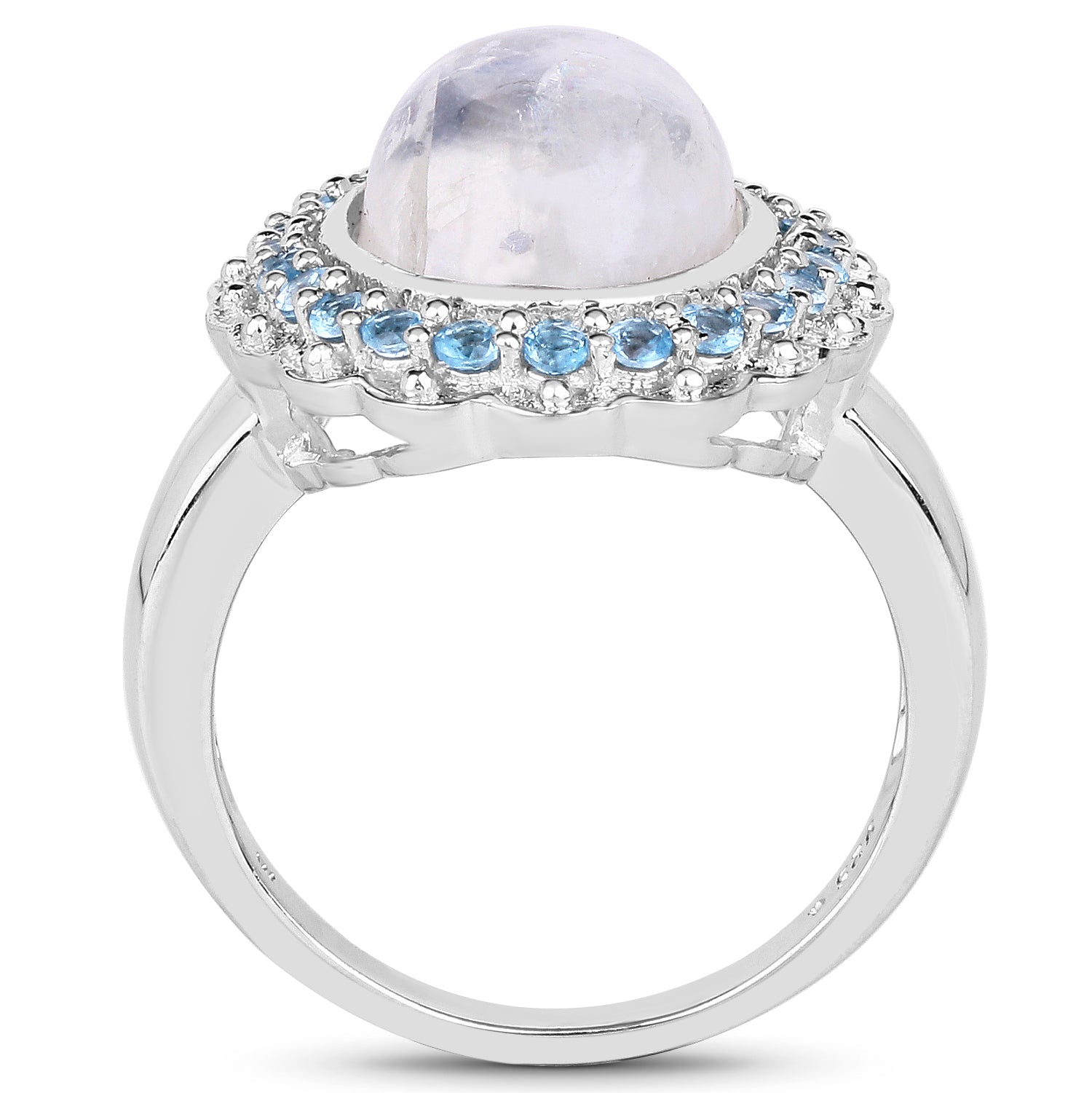 7.21 Carat Genuine White Rainbow Moonstone & Swiss Blue Topaz .925 Sterling Silver Ring on sale at MyriadMart