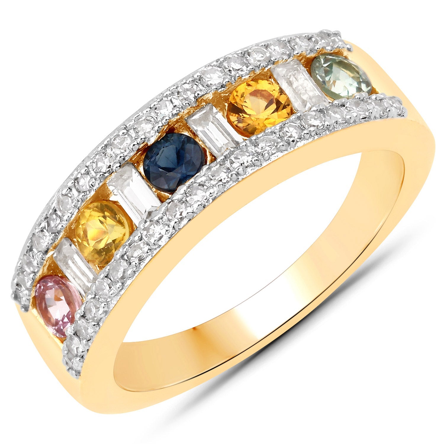 1.53 Carat Genuine Multi Sapphire .925 Sterling Silver Ring on sale at MyriadMart