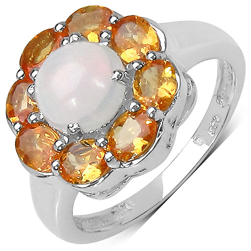 2.65 Carat Genuine Ethiopian Opal & Spessartite .925 Sterling Silver Ring on sale at MyriadMart