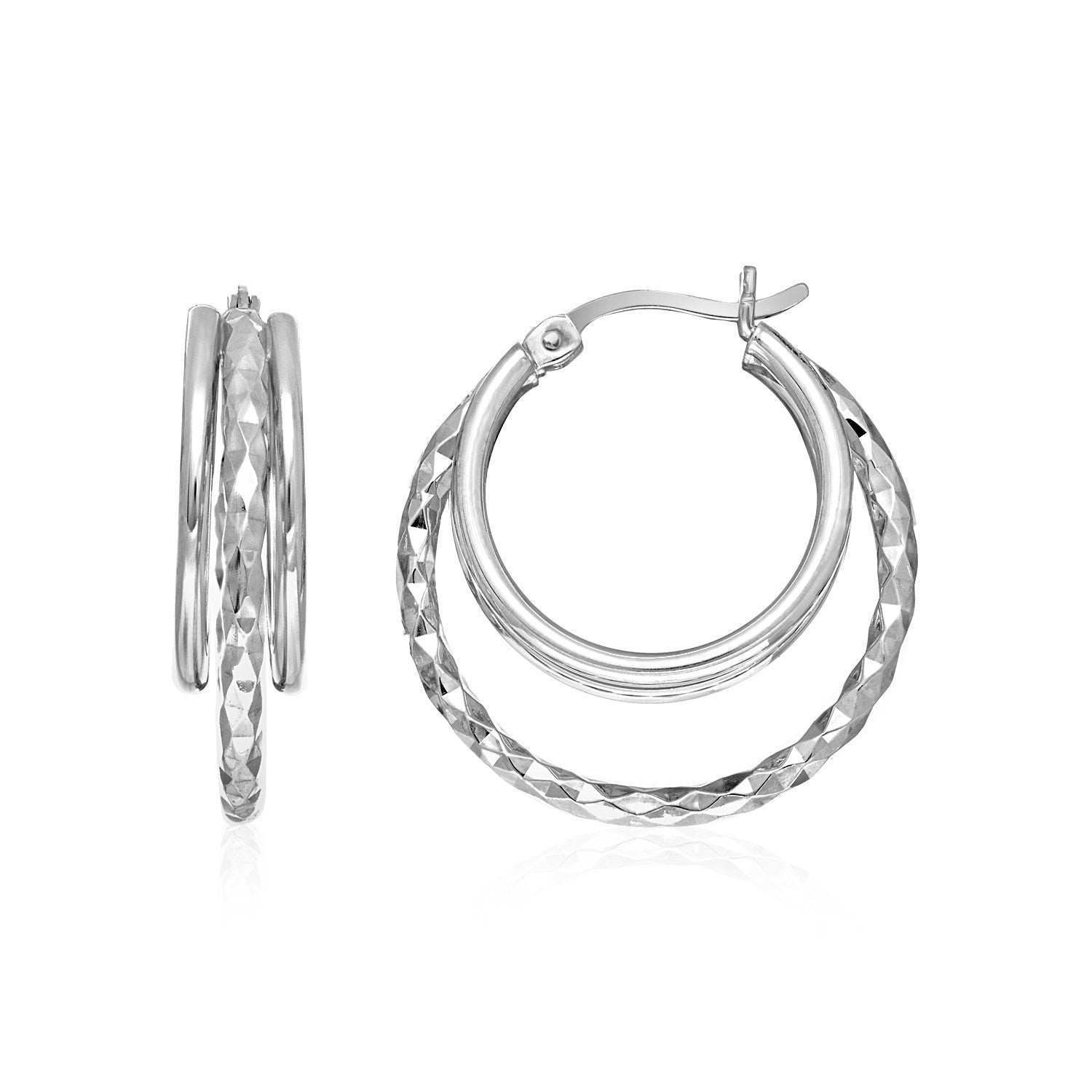 Two-Part Graduated Polished and Textured Hoop Earrings in Sterling Silver on sale at MyriadMart