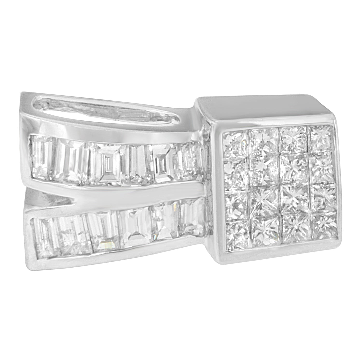 14K White Gold 1 5/8 cttw Princess and Baguette Cut Diamond Heart Ribbon Pendant Necklace G-H, VS1-VS2 on sale at MyriadMart