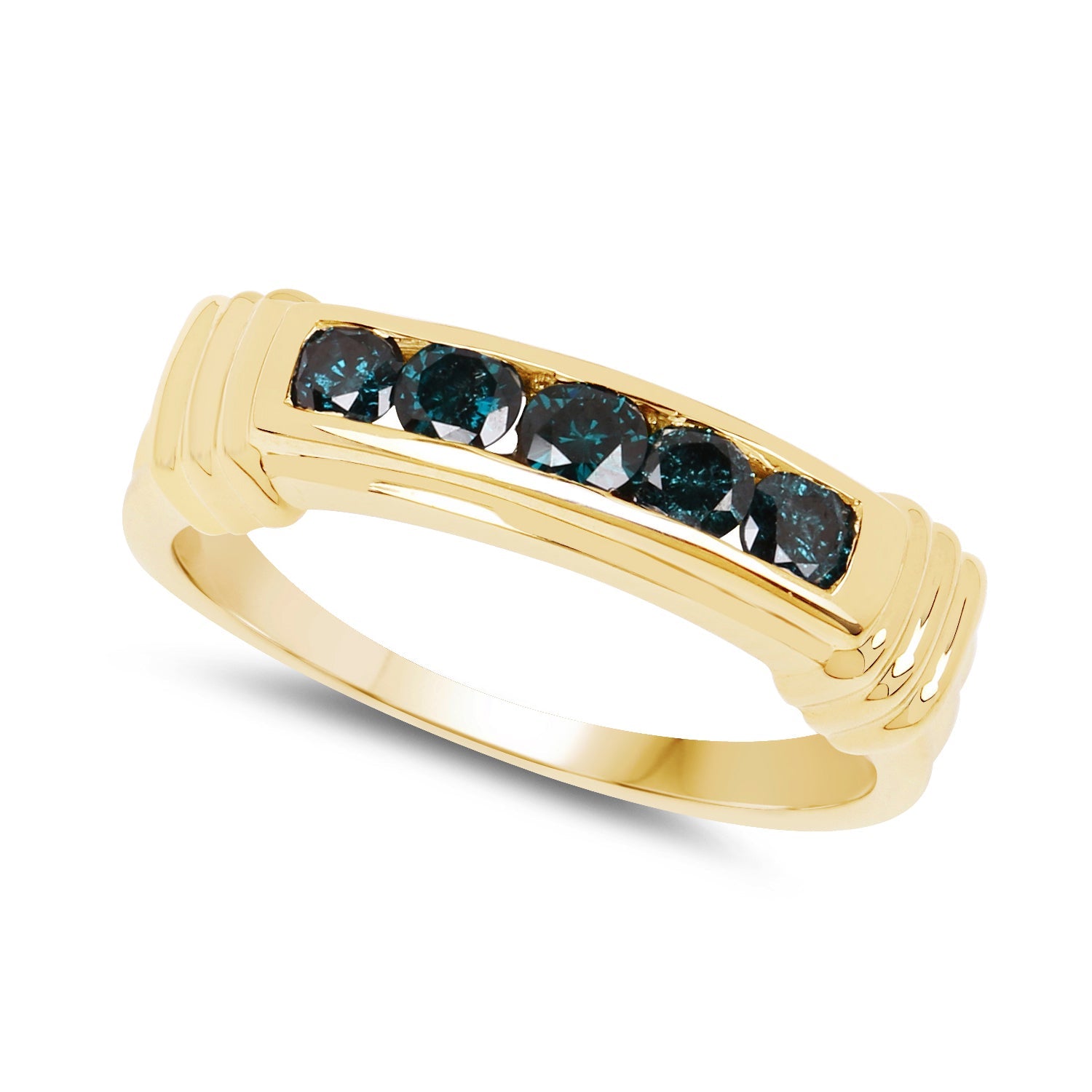 14K Yellow Gold Plated 0.50 Carat Genuine Blue Diamond .925 Sterling Silver Ring on sale at MyriadMart
