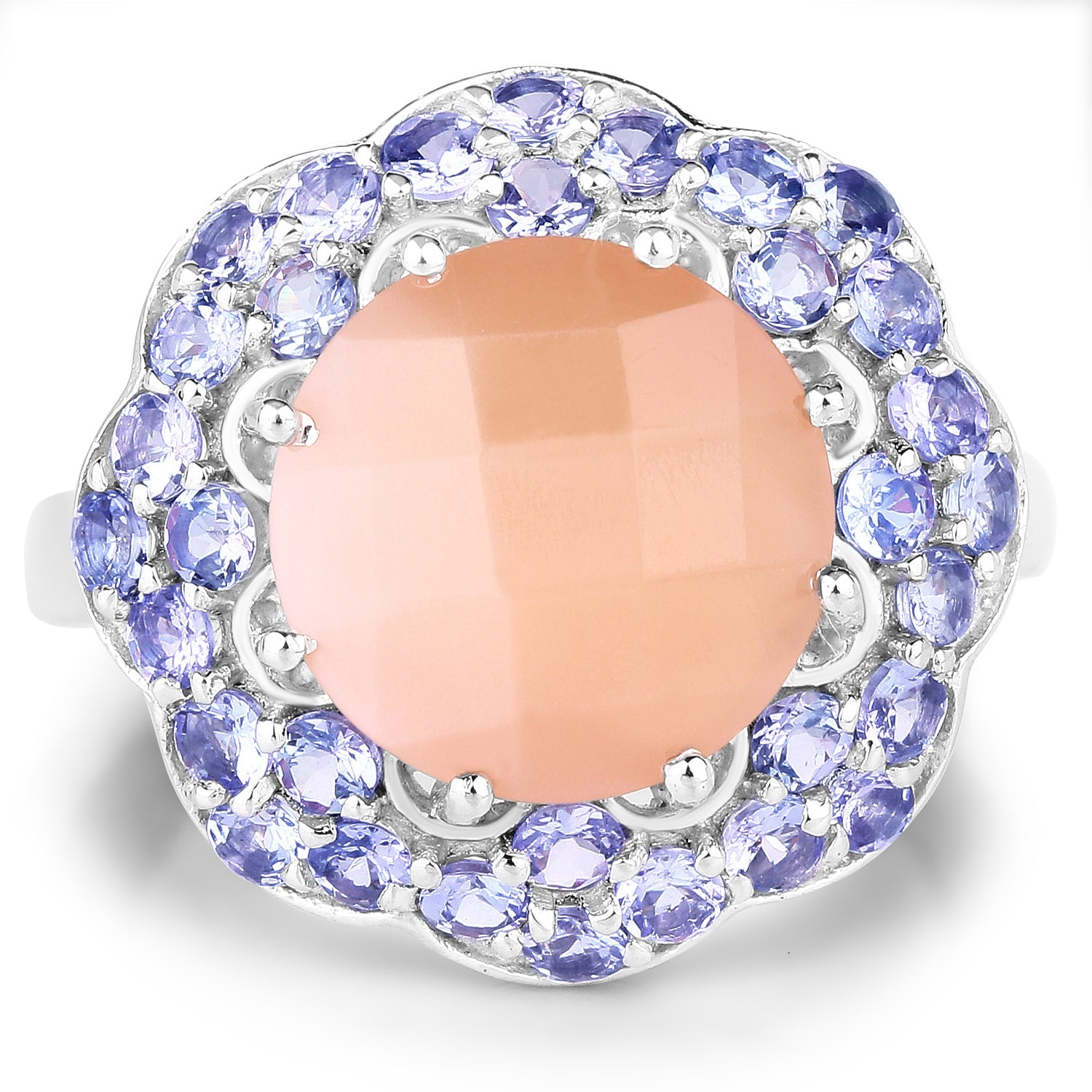 7.20 Carat Genuine Peach Moonstone and Tanzanite .925 Sterling Silver Ring on sale at MyriadMart