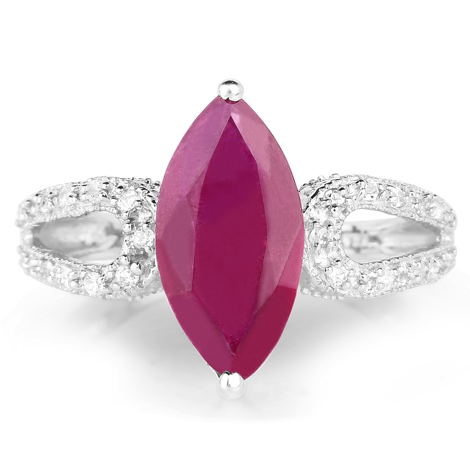 3.56 Carat Genuine Glass Filled Ruby and White Topaz .925 Sterling Silver Ring on sale at MyriadMart