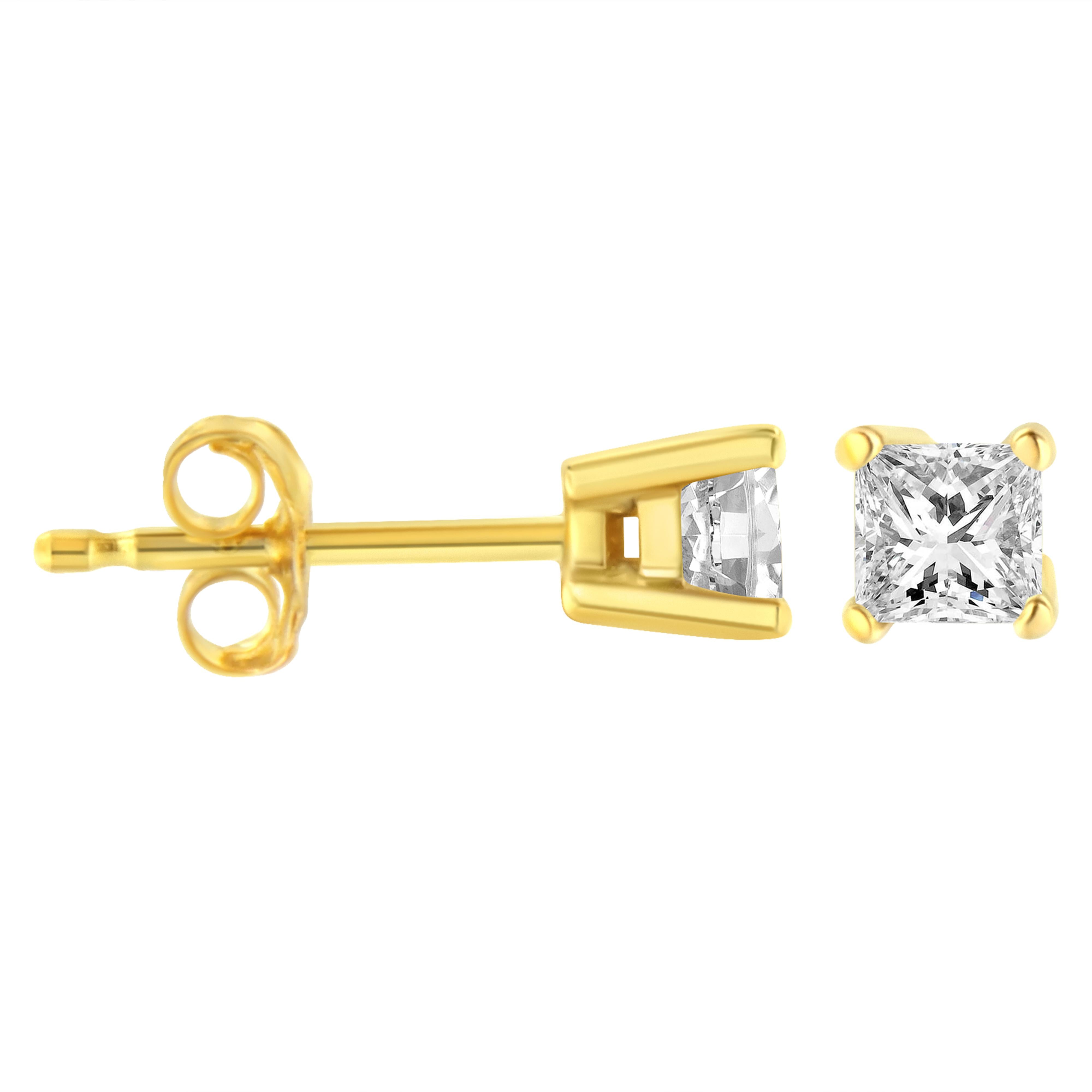 14K Yellow Gold 1/5 Cttw Princess-Cut Square Near Colorless Diamond Classic 4-Prong Solitaire Stud Earrings I-J Color, I2-I3 Clarity on sale at MyriadMart