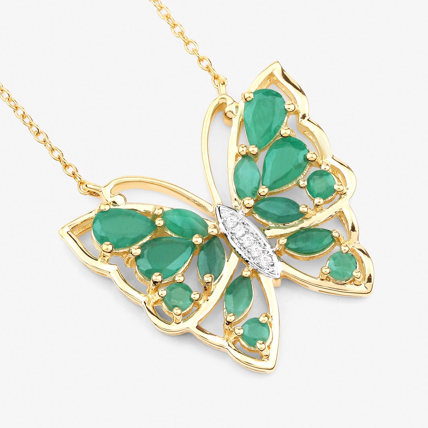 2.60 Carat Genuine Emerald and White Zircon .925 Sterling Silver Necklace on sale at MyriadMart