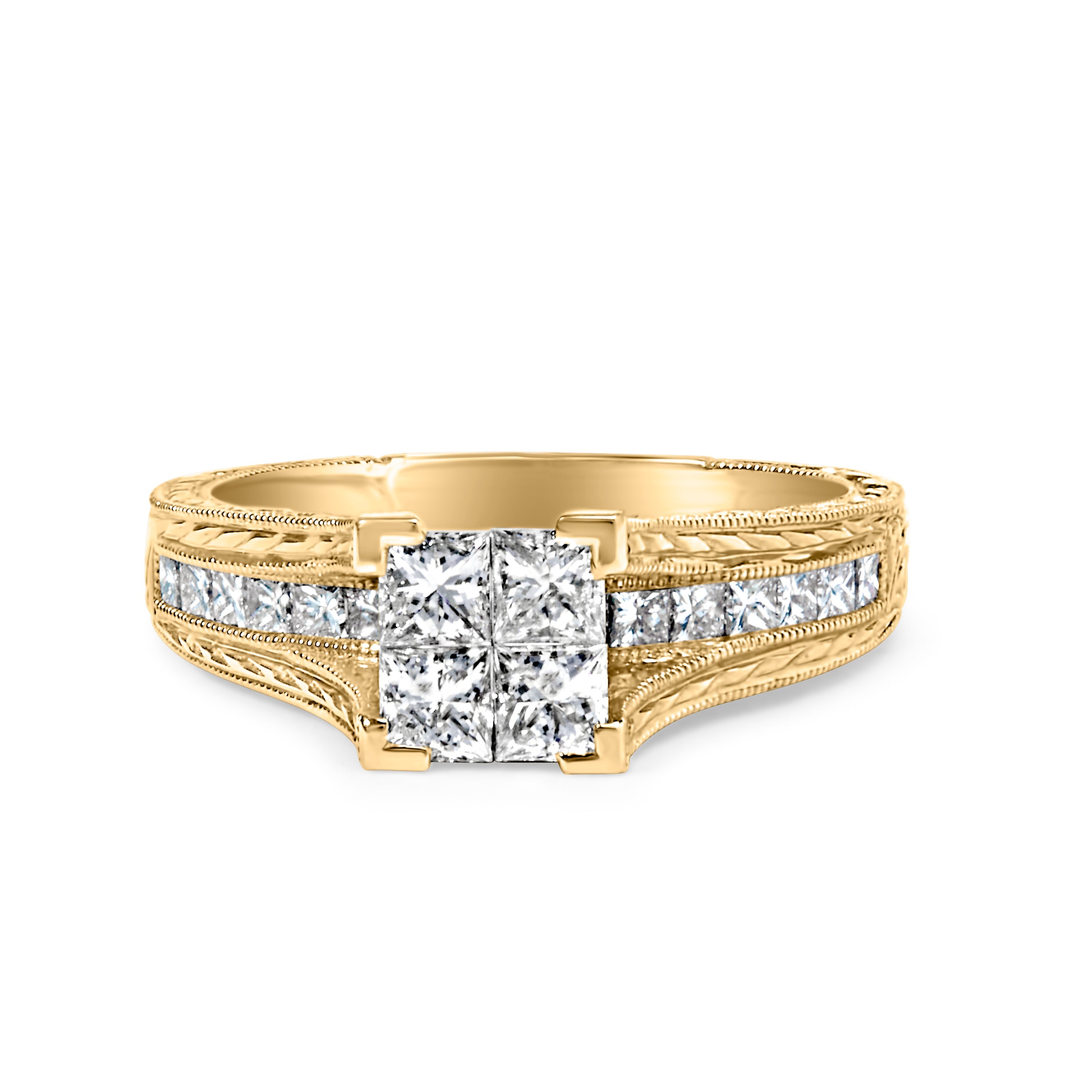 14K Yellow Gold 1.0 Cttw Princess Composite Diamond Engagement Ring G-H Color, VS1-VS2 Clarity - Size 7 on sale at MyriadMart