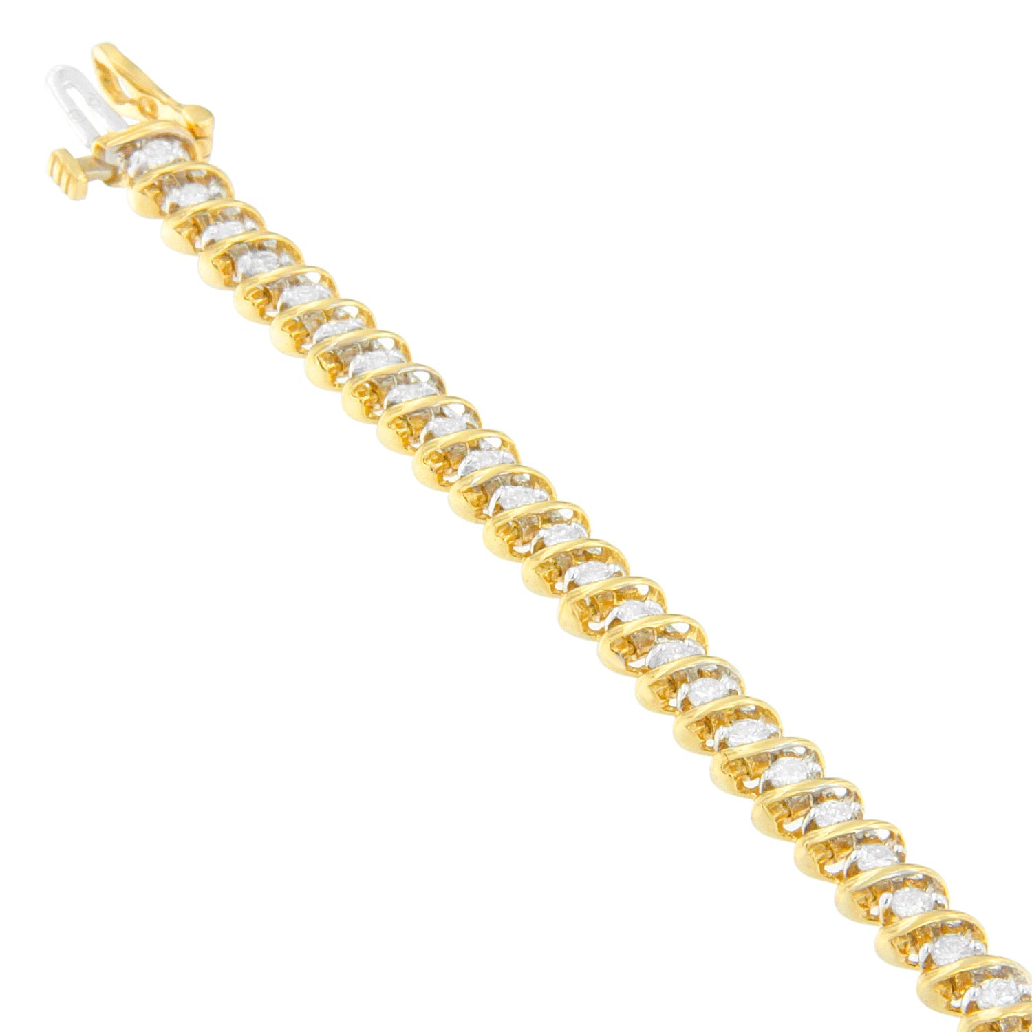 18K Yellow Gold Round Cut Diamond Spiral Link Bracelet 2.00 cttw, I-J Color, I1-I2 Clarity on sale at MyriadMart