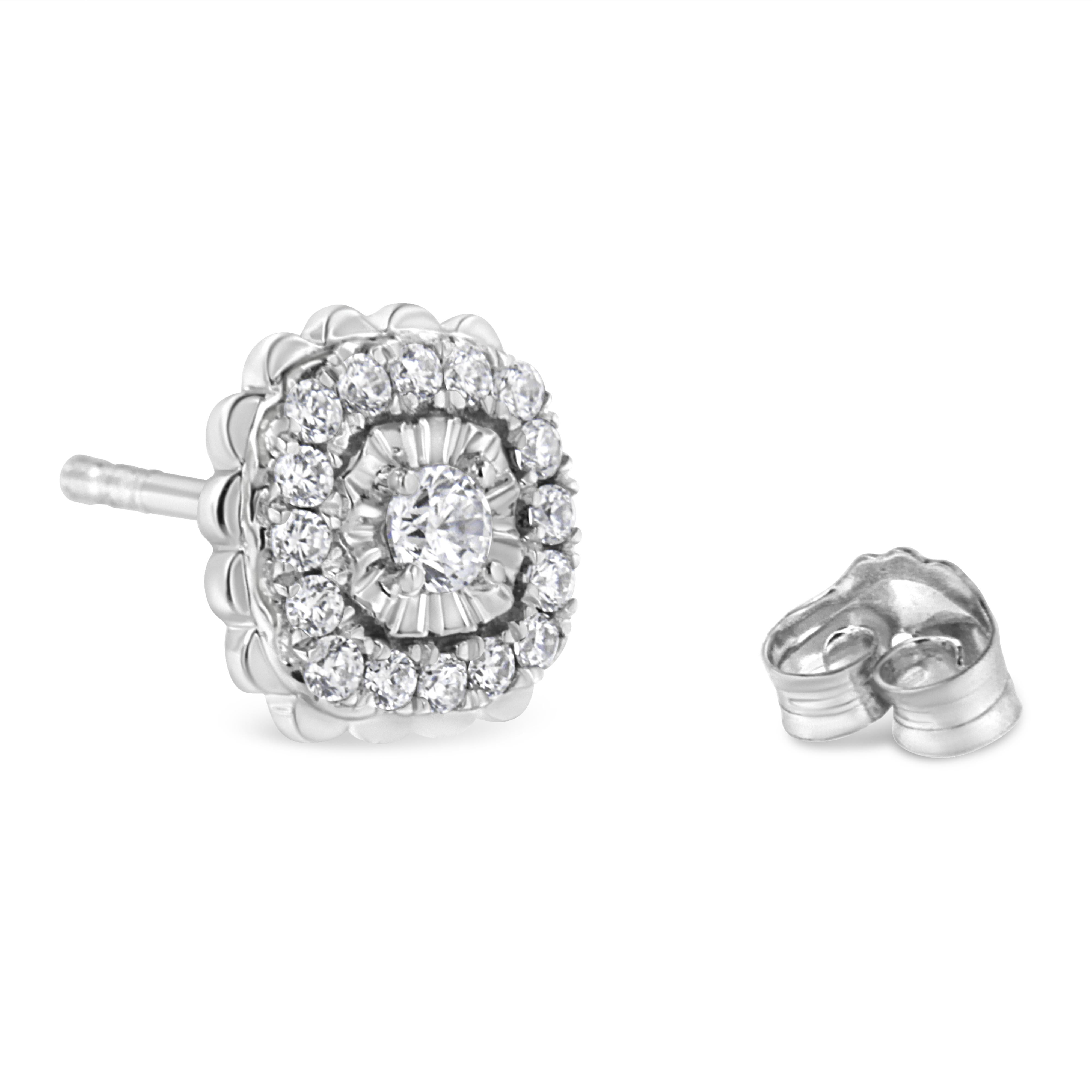 .925 Sterling Silver 1/2 Cttw Round-Cut Diamond Halo Cluster Stud Earring I-J Color, I2-I3 Clarity on sale at MyriadMart