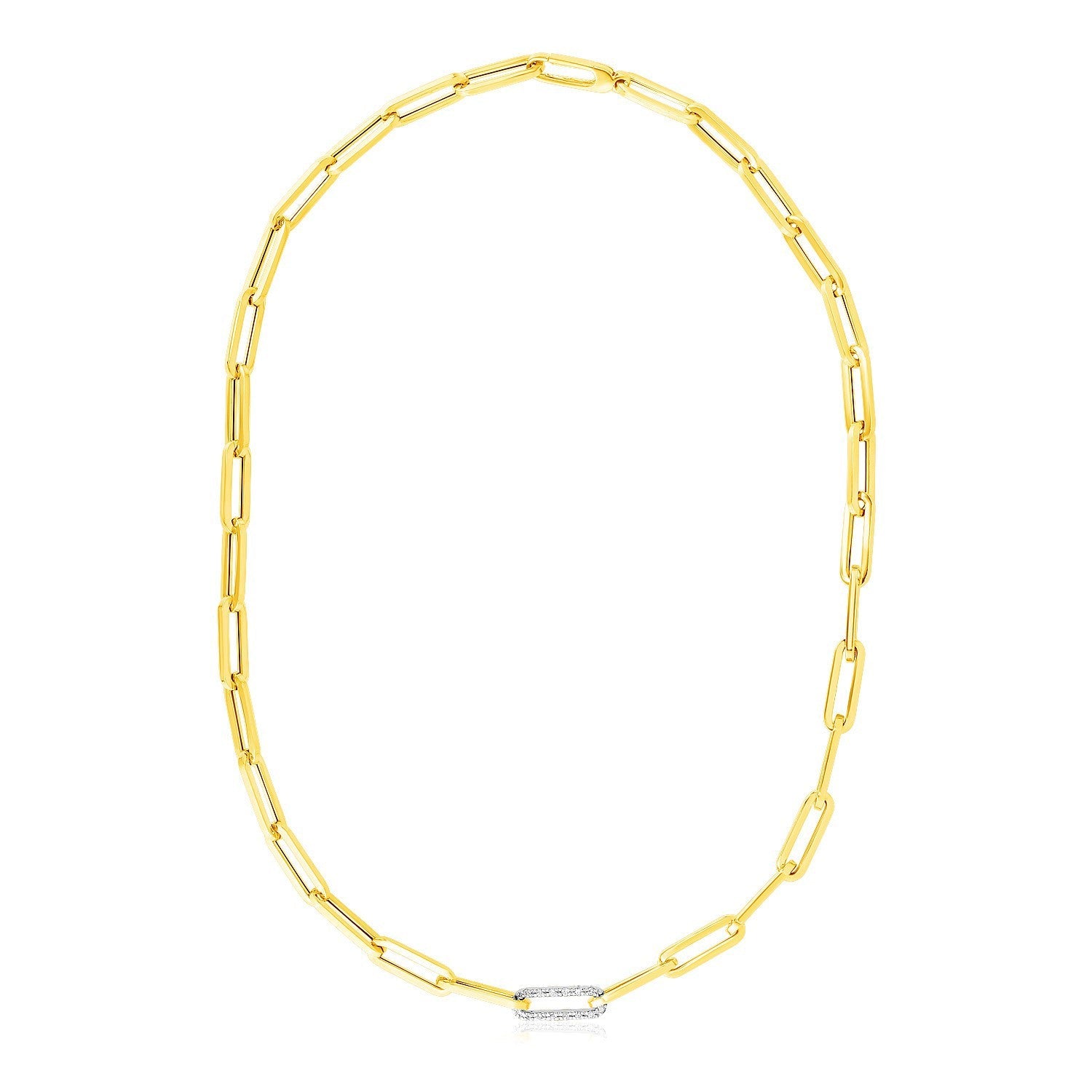 14k Yellow Gold Paperclip Chain Necklace with Diamond Link on sale at MyriadMart