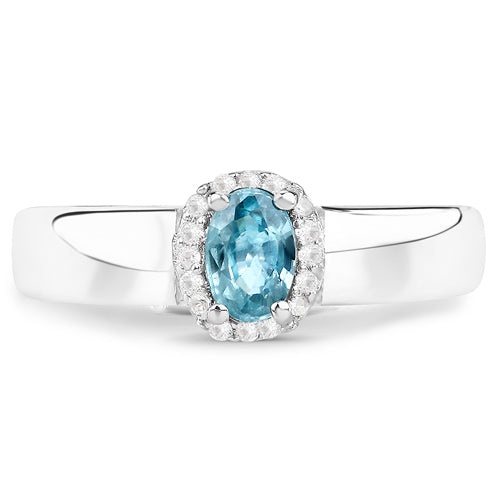 0.68 Carat Genuine Blue Zircon and White Zircon .925 Sterling Silver Ring on sale at MyriadMart