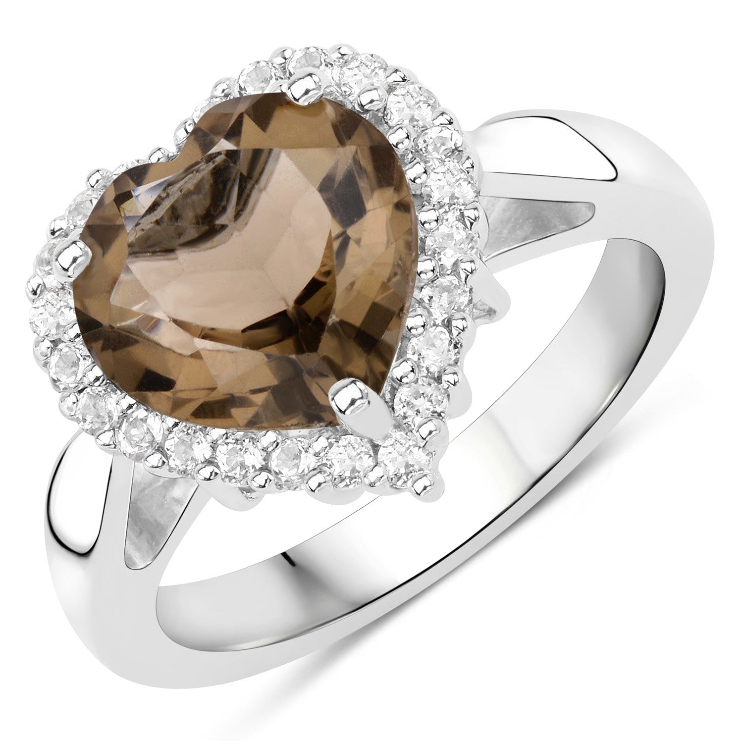 3.48 Carat Genuine Smoky Quartz and White Topaz .925 Sterling Silver Ring on sale at MyriadMart