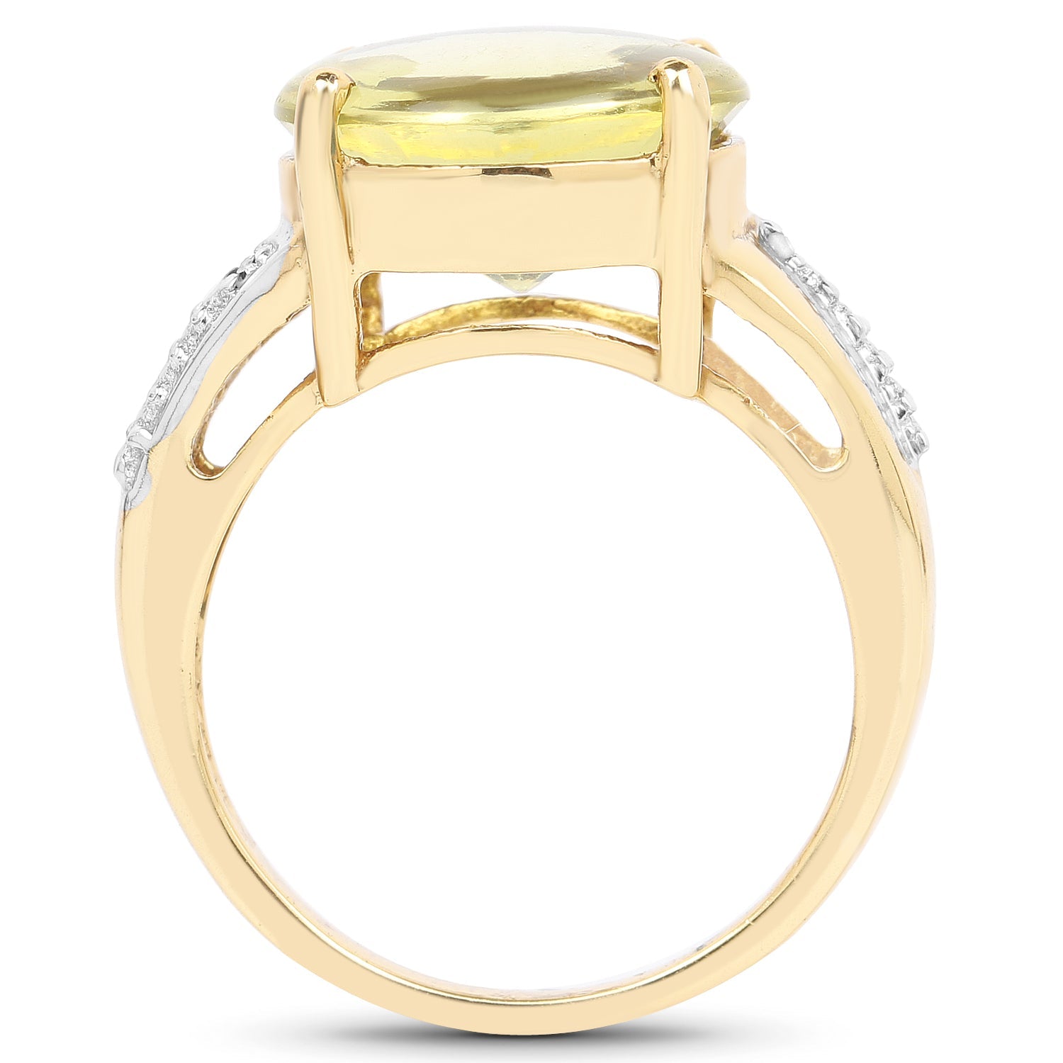 14K Yellow Gold Plated 9.26 Carat Genuine Lemon Topaz Buff Top and White Diamond Brass Ring on sale at MyriadMart