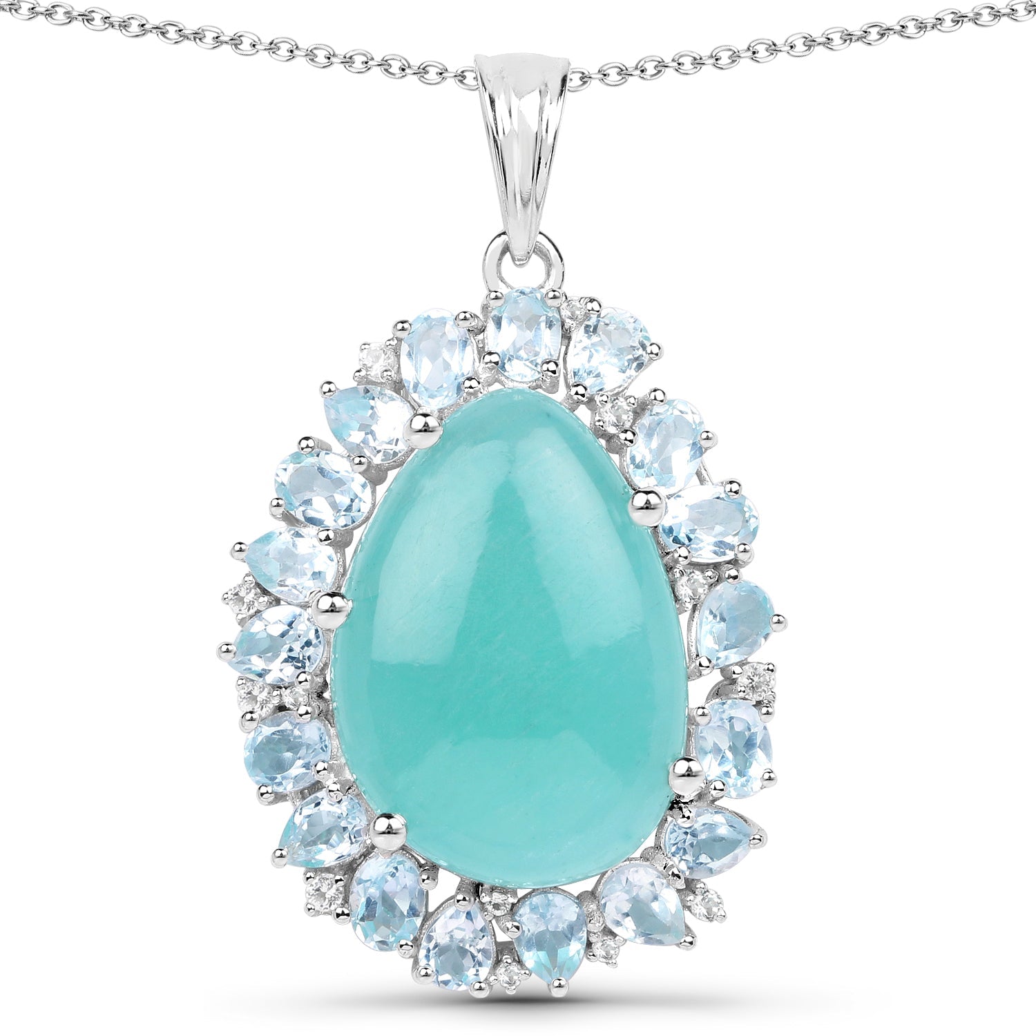 13.28 Carat Genuine Amazonite, Blue Topaz And White Topaz .925 Sterling Silver Pendant on sale at MyriadMart