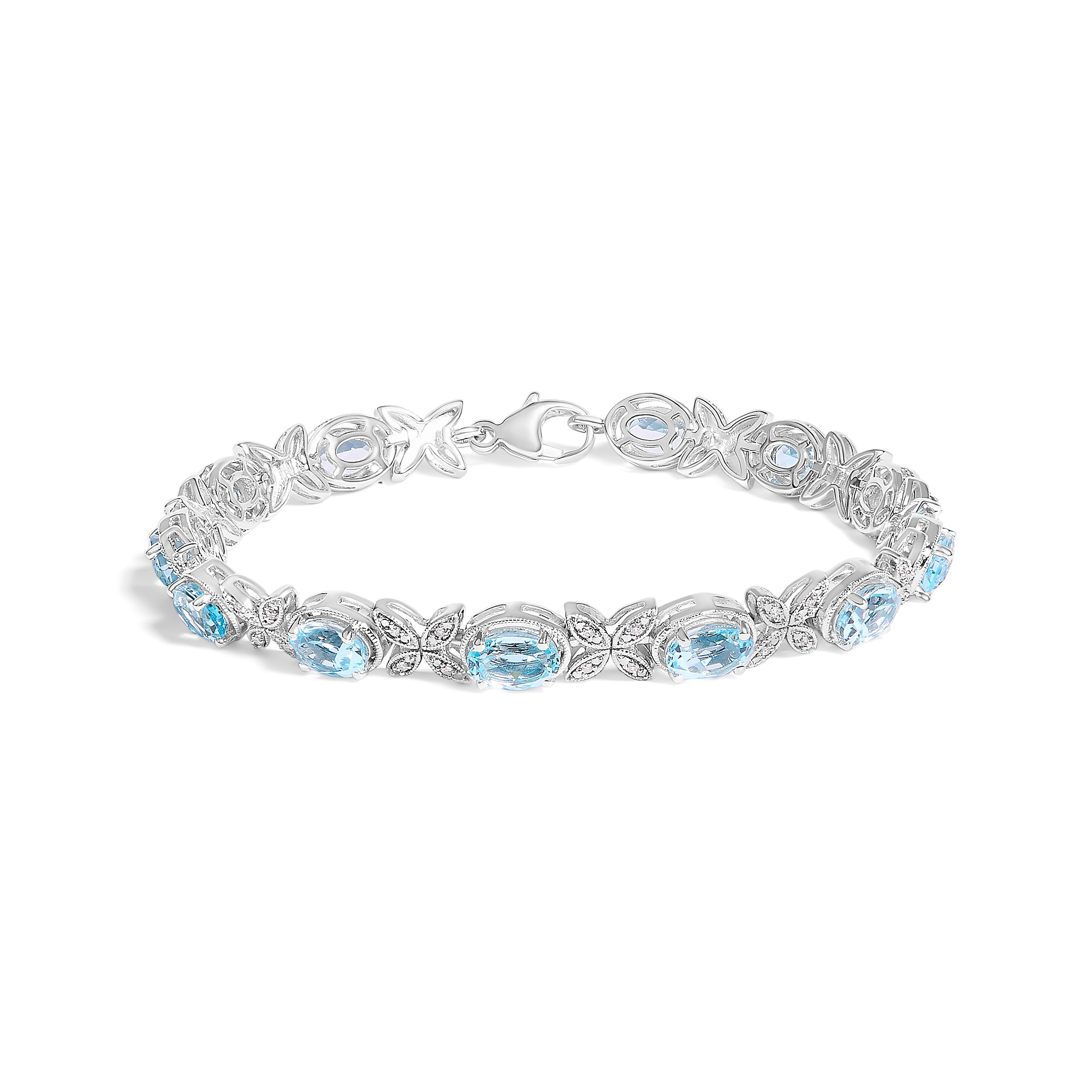 .925 Sterling Silver Oval Blue Topaz Diamond Butterfly Link Bracelet I-J Color, I1-I2 Clarity - Size 7" Inches on sale at MyriadMart